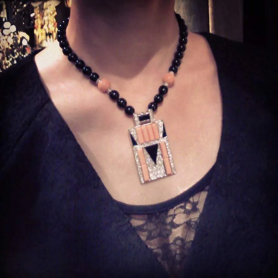 Art Deco Necklace by Kenneth Jay Lane Coral Black KJL