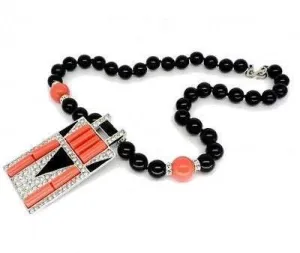 Art Deco Necklace by Kenneth Jay Lane Coral Black KJL