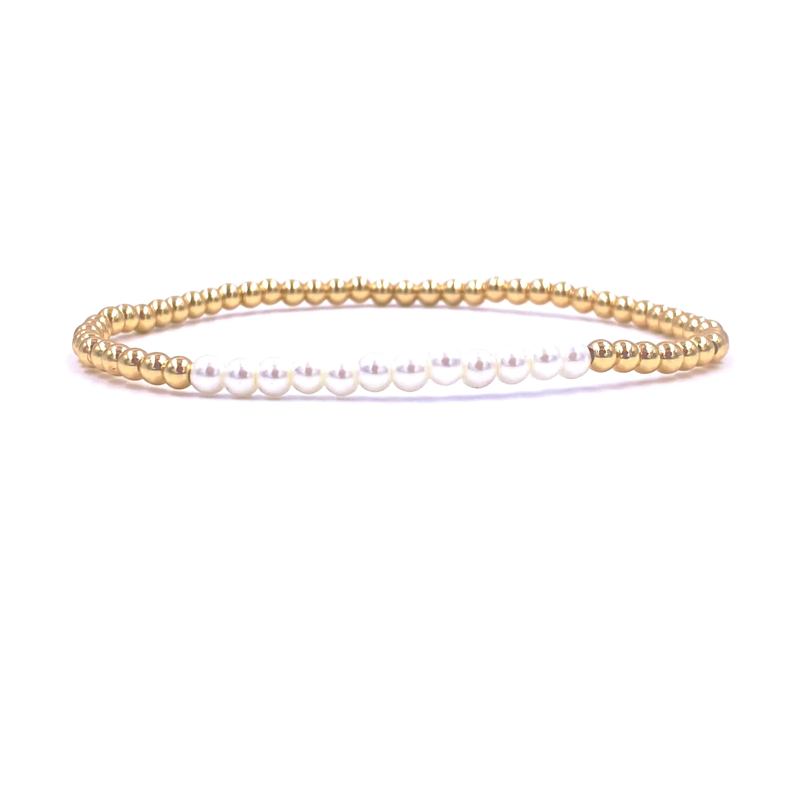 Ashley Gold Stainless Steel Gold Plated Twelve Center Freshwater Pearl Beaded Stretch Bracelet