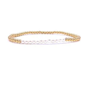 Ashley Gold Stainless Steel Gold Plated Twelve Center Freshwater Pearl Beaded Stretch Bracelet