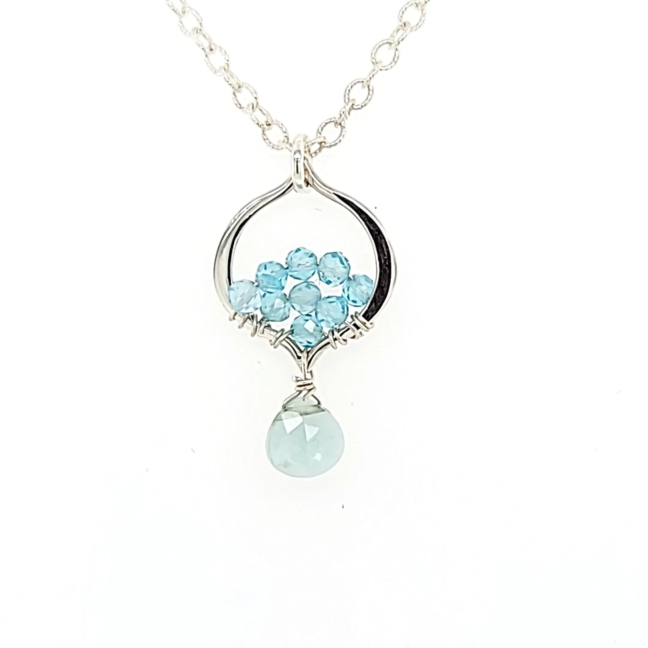 AVF Silver Petite Moroccan Style Beaded Apatite & Green Drop Necklace (SI3729)