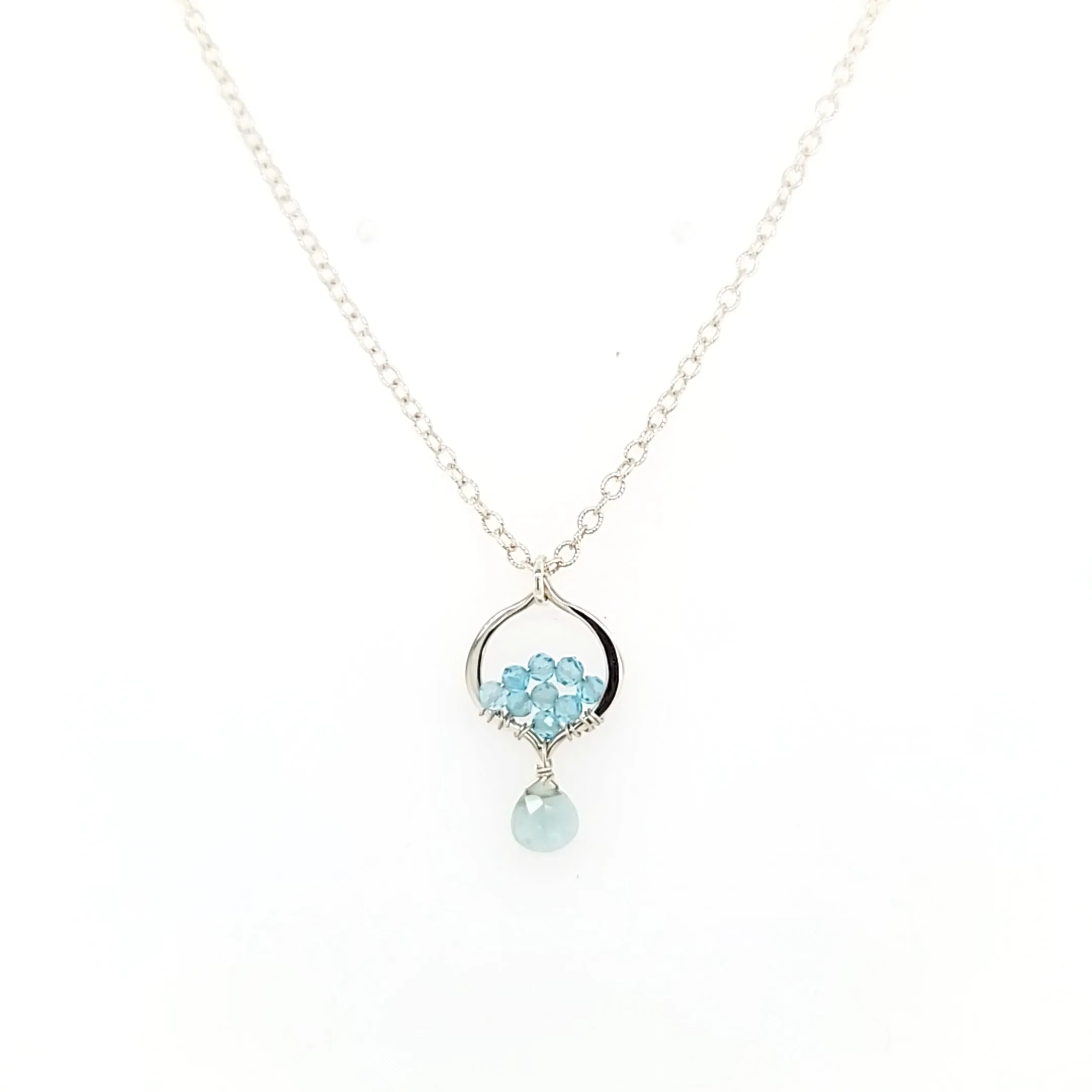 AVF Silver Petite Moroccan Style Beaded Apatite & Green Drop Necklace (SI3729)