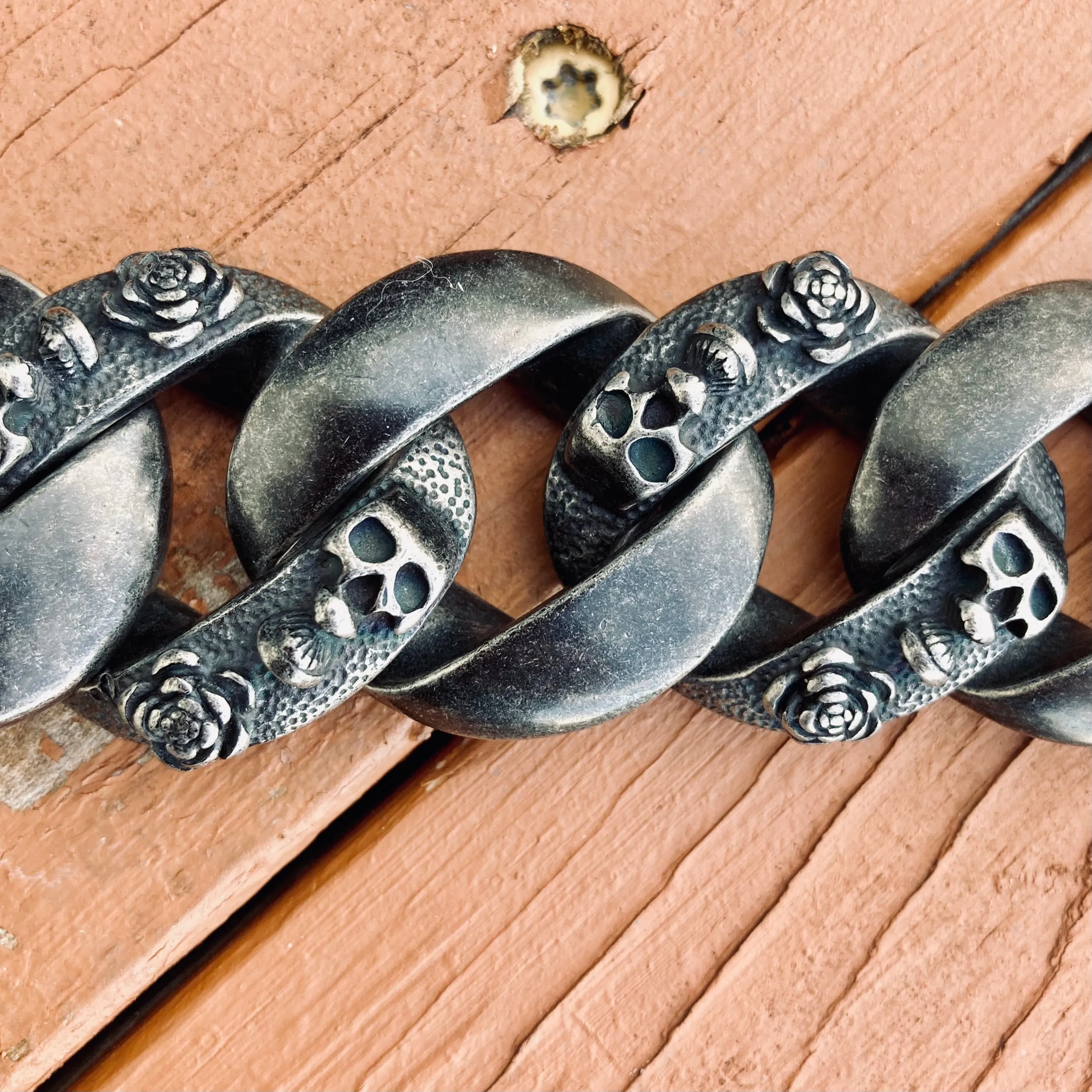 Bagger Bracelet - Skull & Roses - Classic - 1.25" Wide - B99