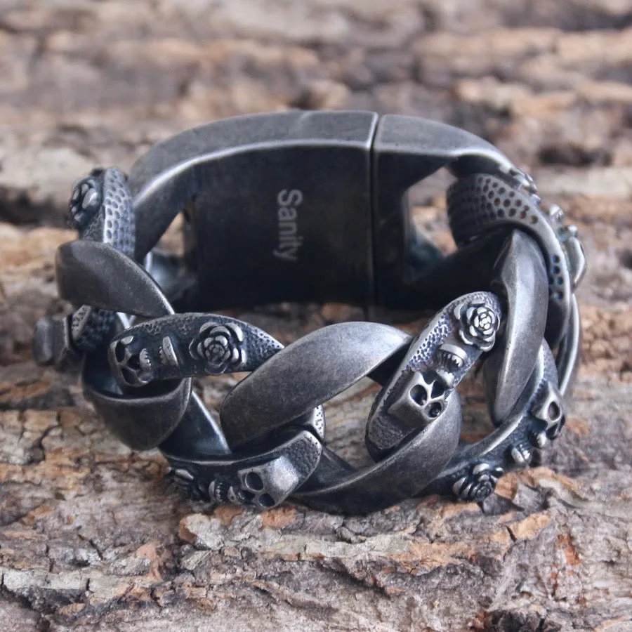 Bagger Bracelet - Skull & Roses - Classic - 1.25" Wide - B99