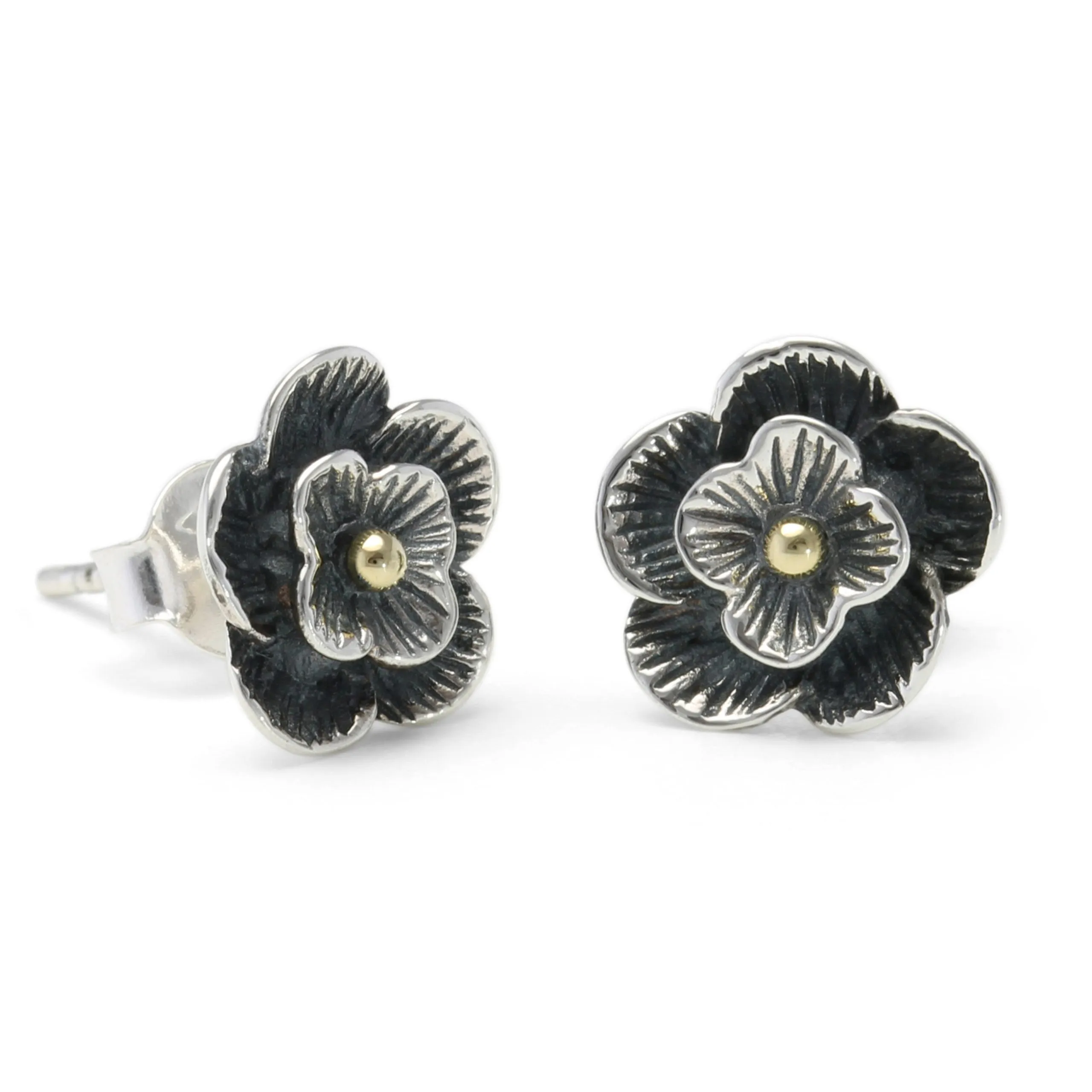 Banyan Oxidised Silver Flower Stud Earrings