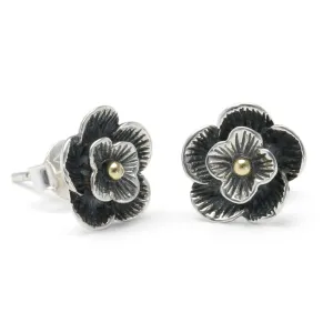 Banyan Oxidised Silver Flower Stud Earrings