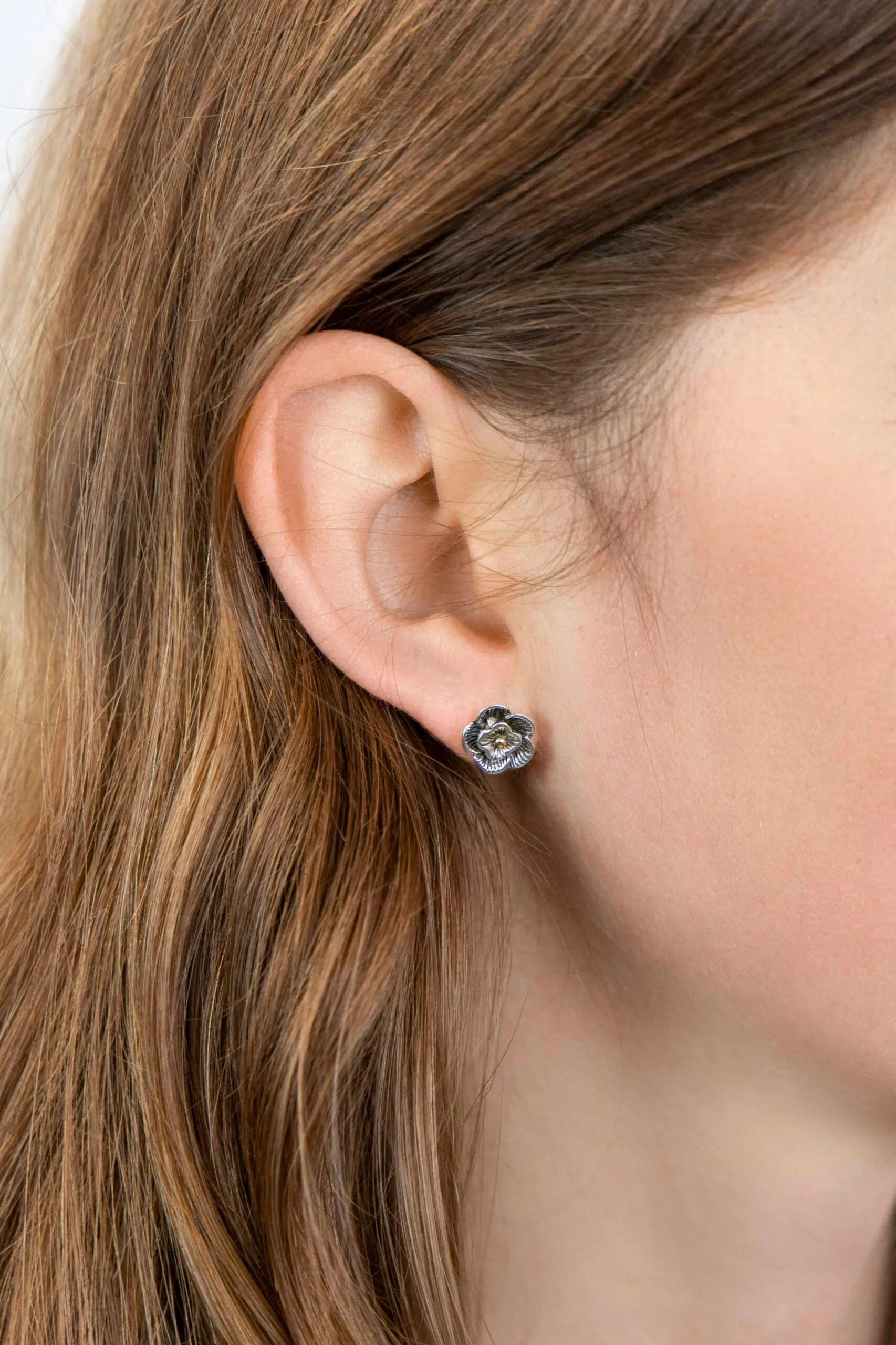 Banyan Oxidised Silver Flower Stud Earrings