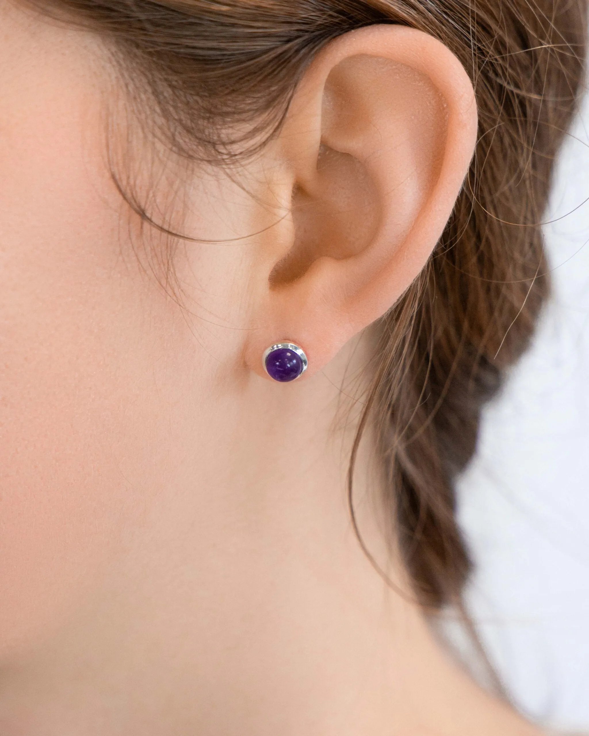 Banyan Round Purple Ameythyst Stud Earrings