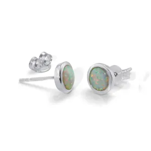 Banyan Round White Opalite Stud Earrings