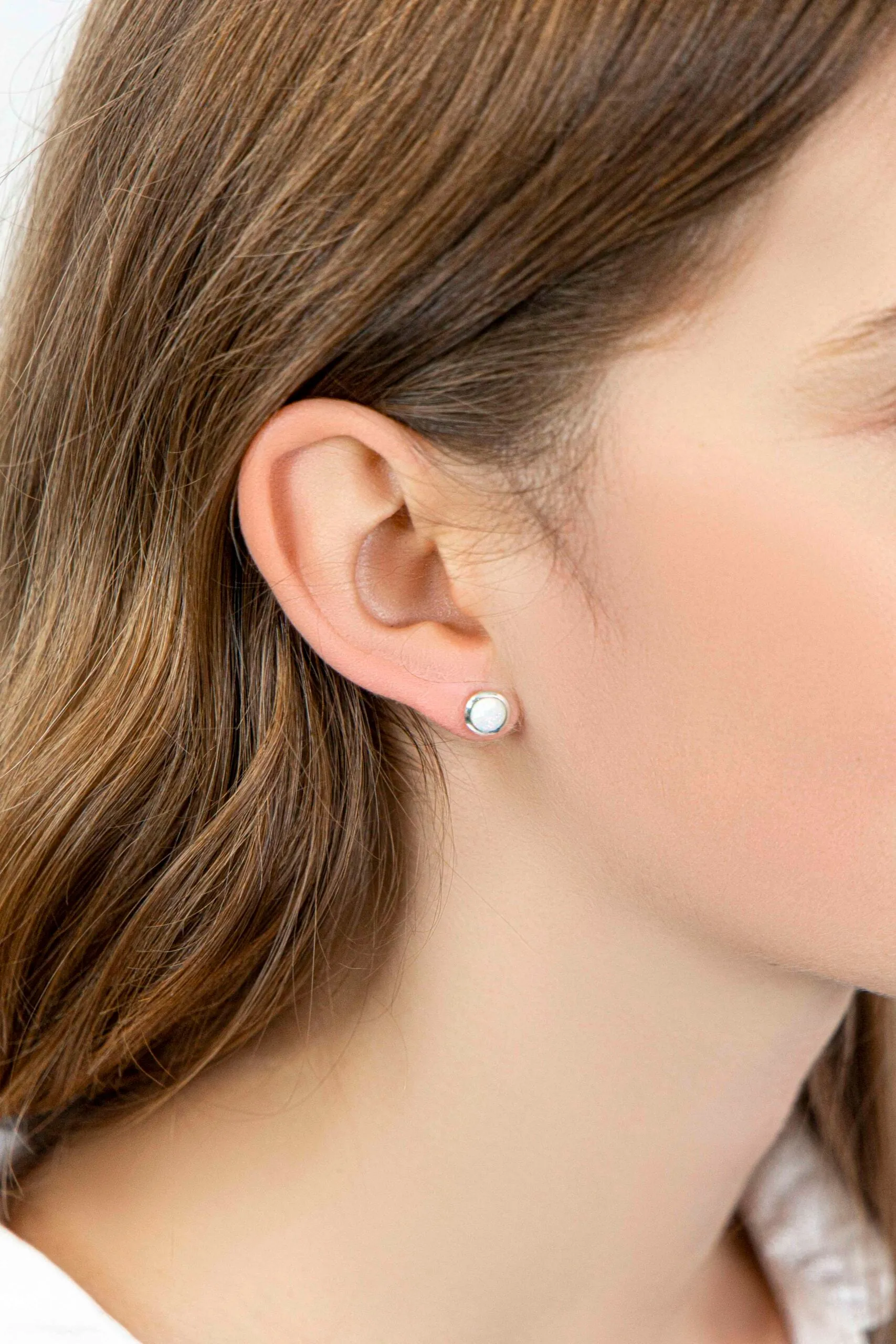 Banyan Round White Opalite Stud Earrings