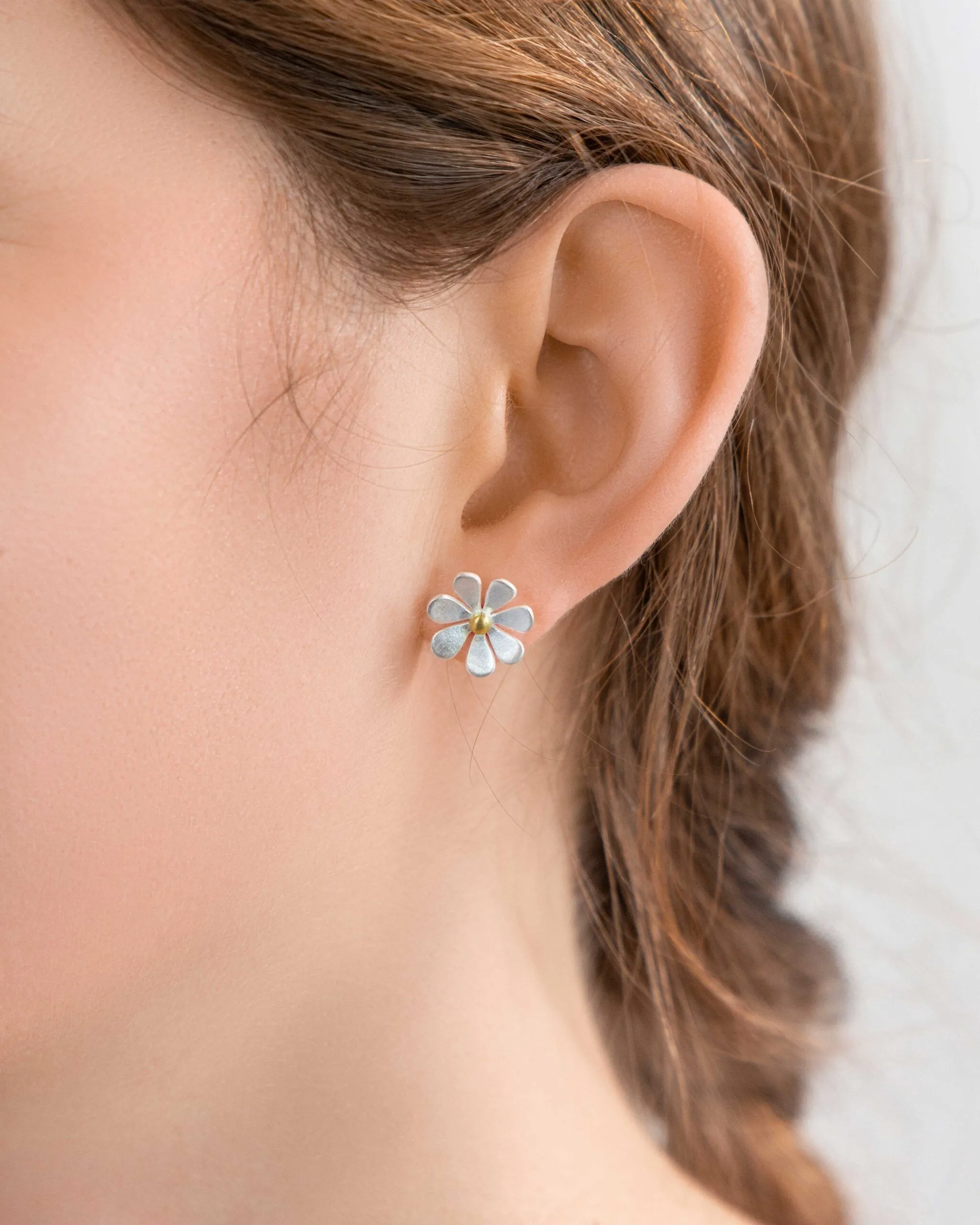 Banyan Satin Silver Flower Stud Earrings
