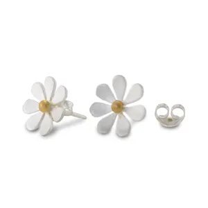 Banyan Satin Silver Flower Stud Earrings
