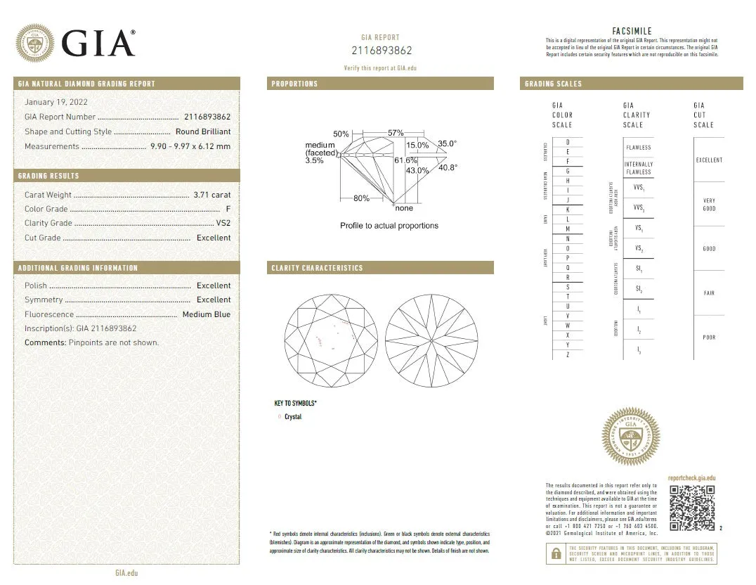Beauvince GIA Certified 3.71 Carat Round FVS2 Solitaire Engagement Ring
