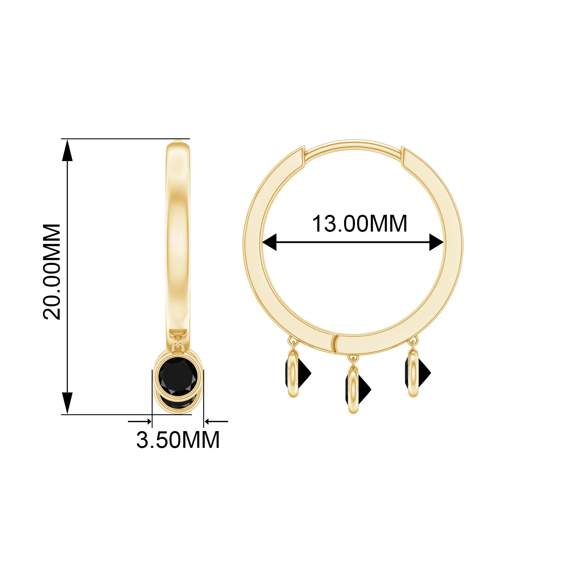Bezel Set Black Onyx Hoop Drop Earrings