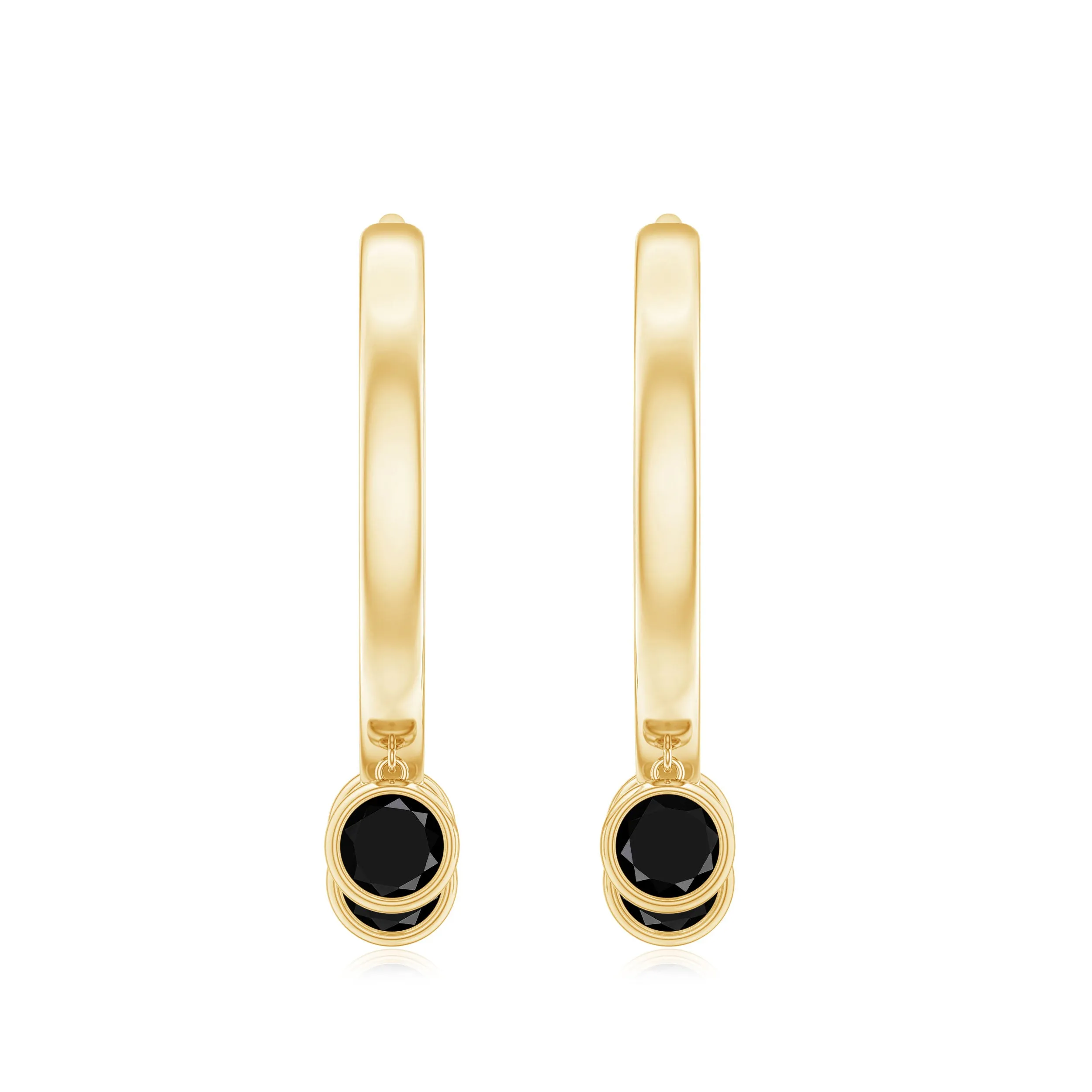 Bezel Set Black Onyx Hoop Drop Earrings