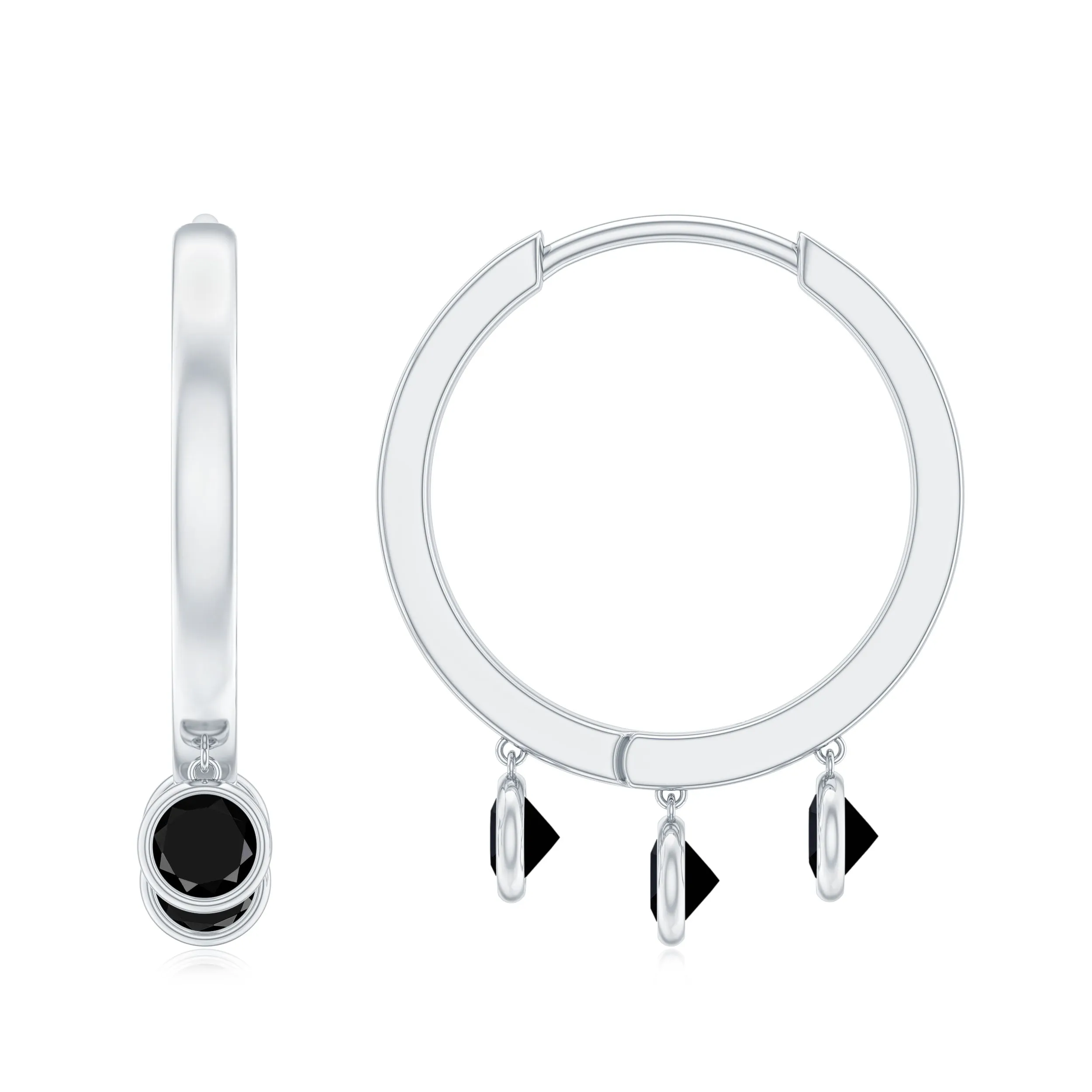 Bezel Set Black Onyx Hoop Drop Earrings