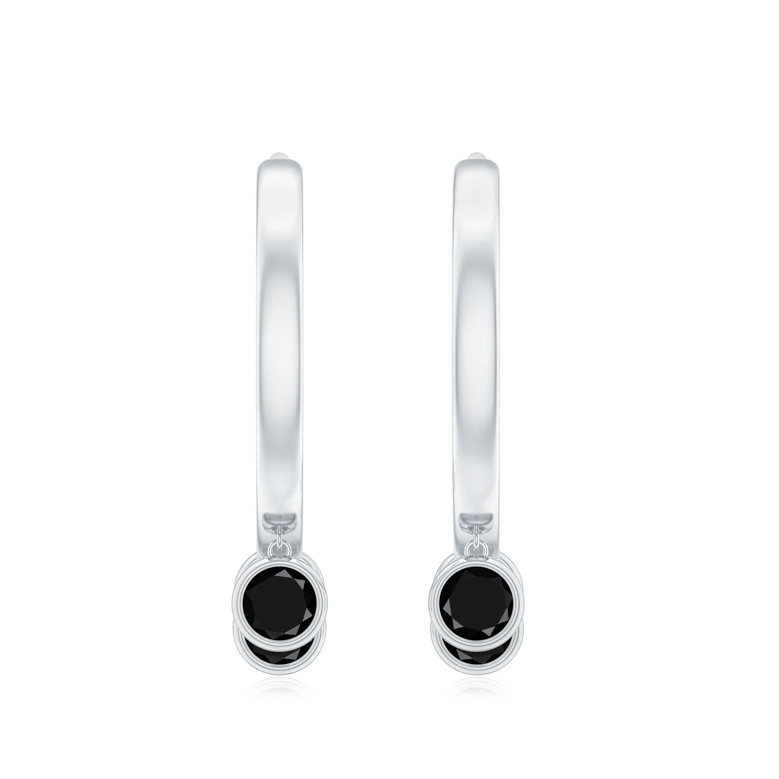 Bezel Set Black Onyx Hoop Drop Earrings