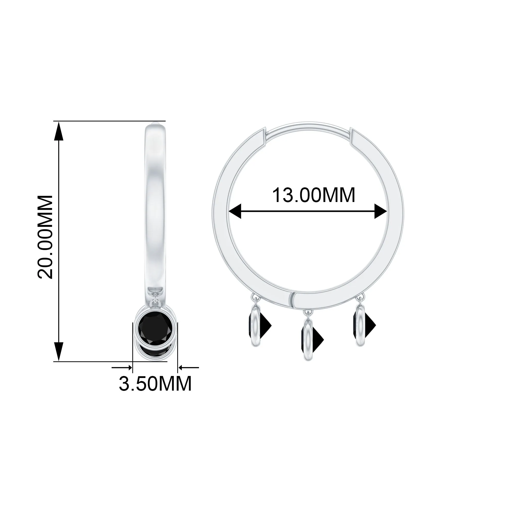 Bezel Set Black Onyx Hoop Drop Earrings