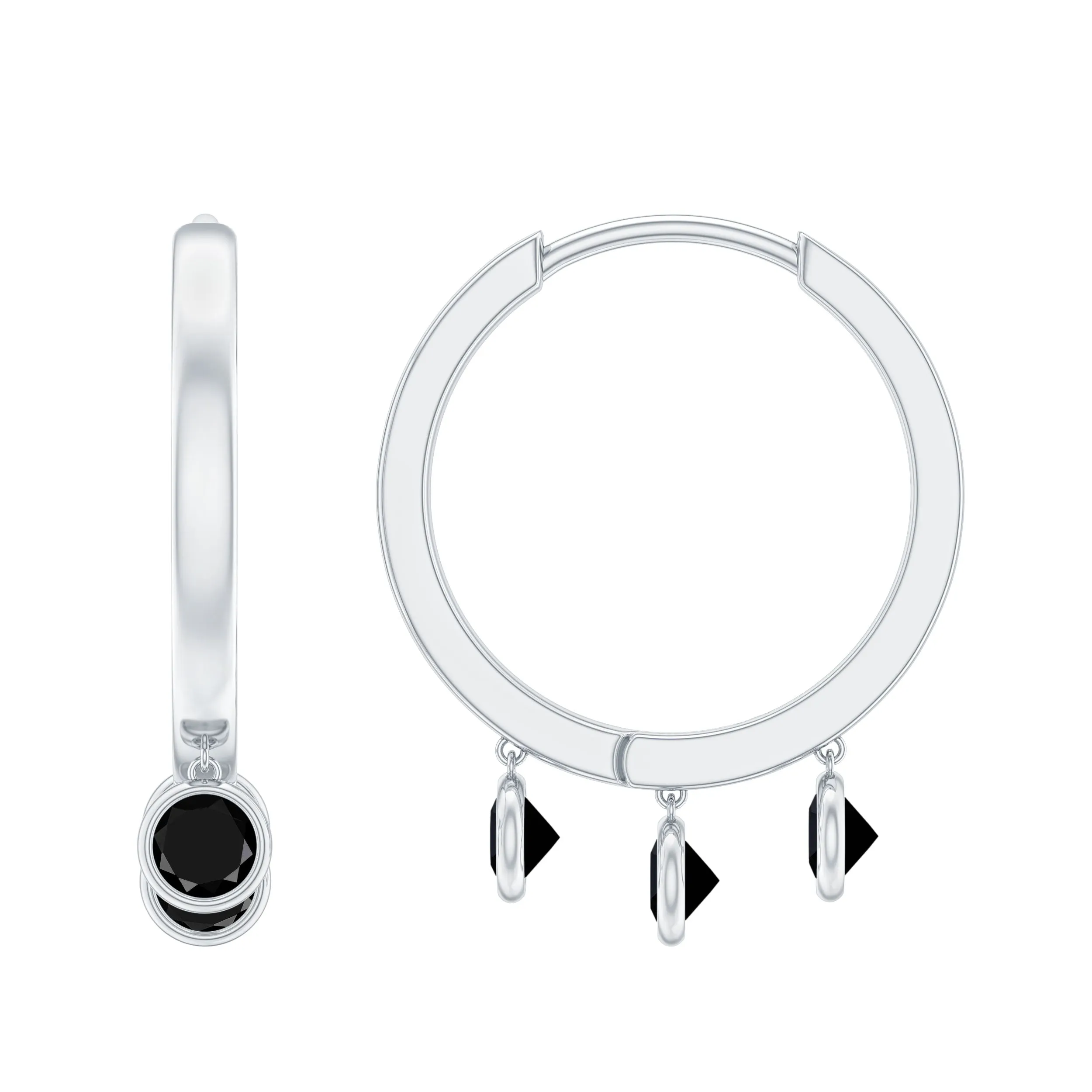 Bezel Set Black Onyx Hoop Drop Earrings