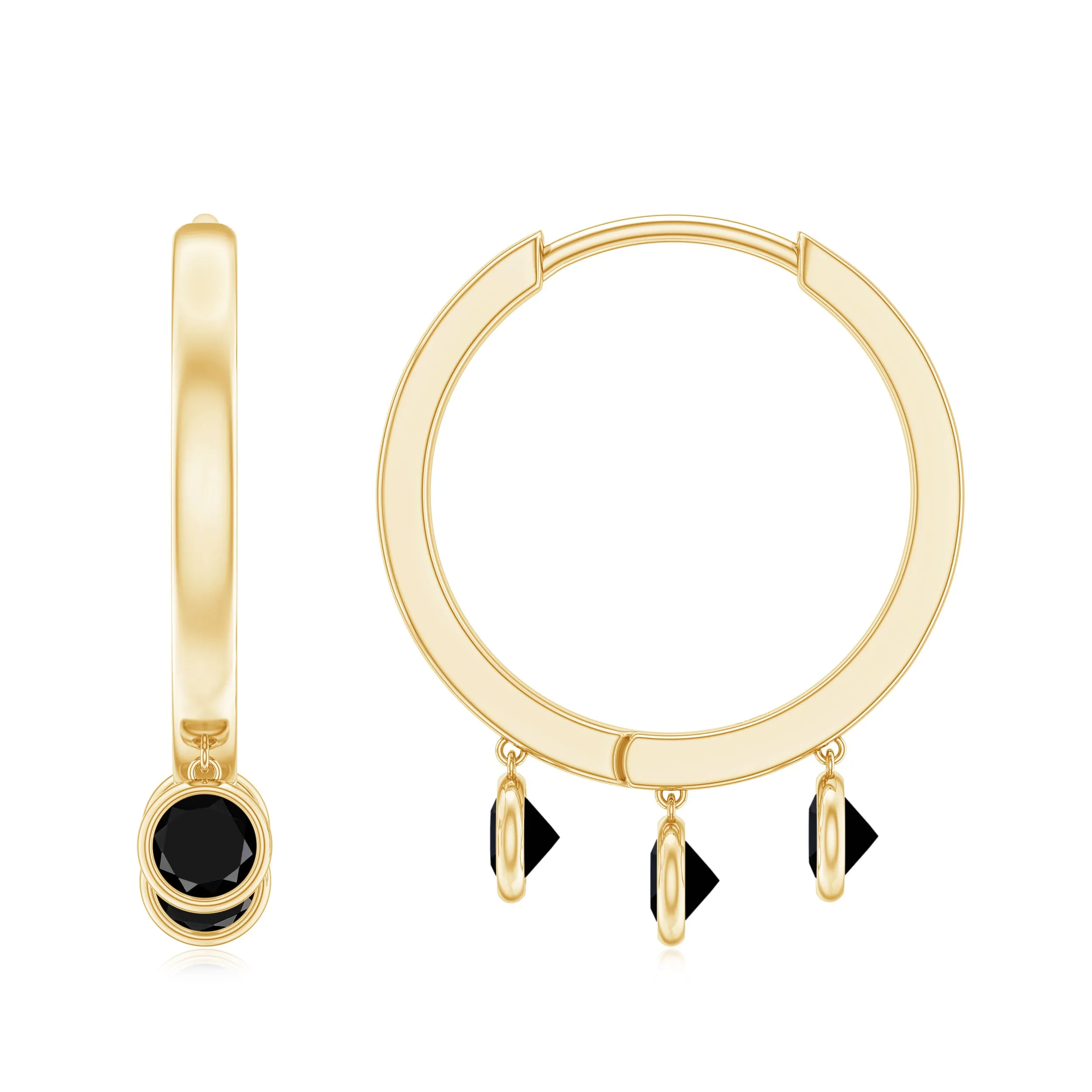 Bezel Set Black Onyx Hoop Drop Earrings