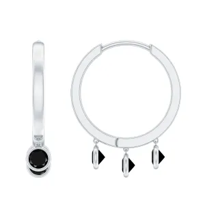 Bezel Set Black Onyx Hoop Drop Earrings
