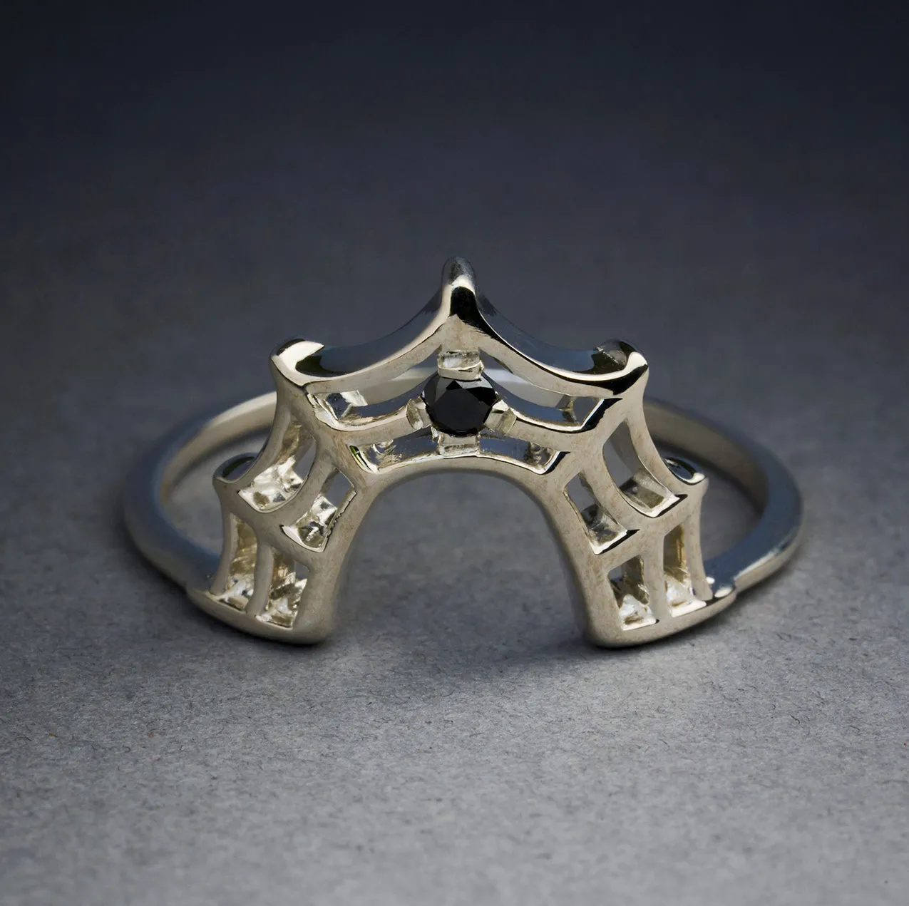Black Diamond Spider Web Ring