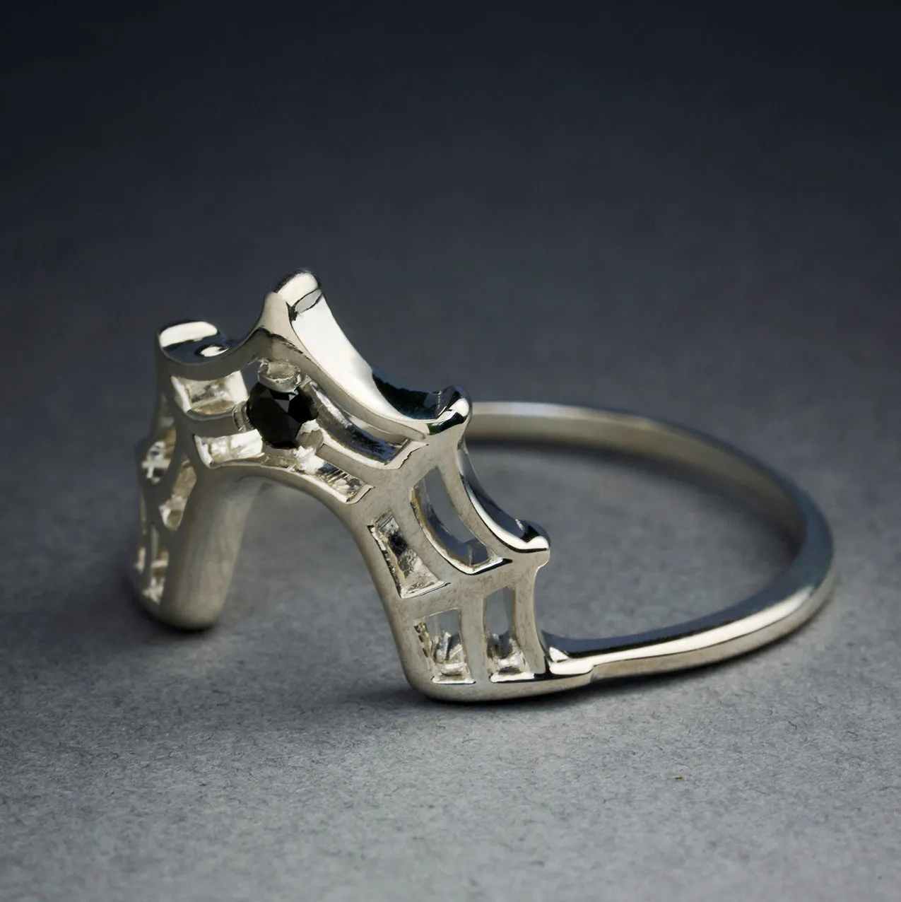 Black Diamond Spider Web Ring