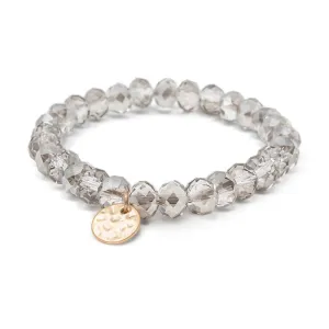 Black Glass Bead Bracelet with Disc Charm Gold Tone