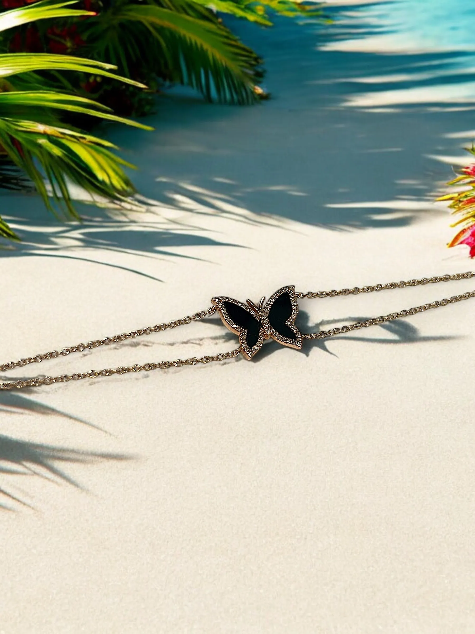 black rose gold butterfly bracelet