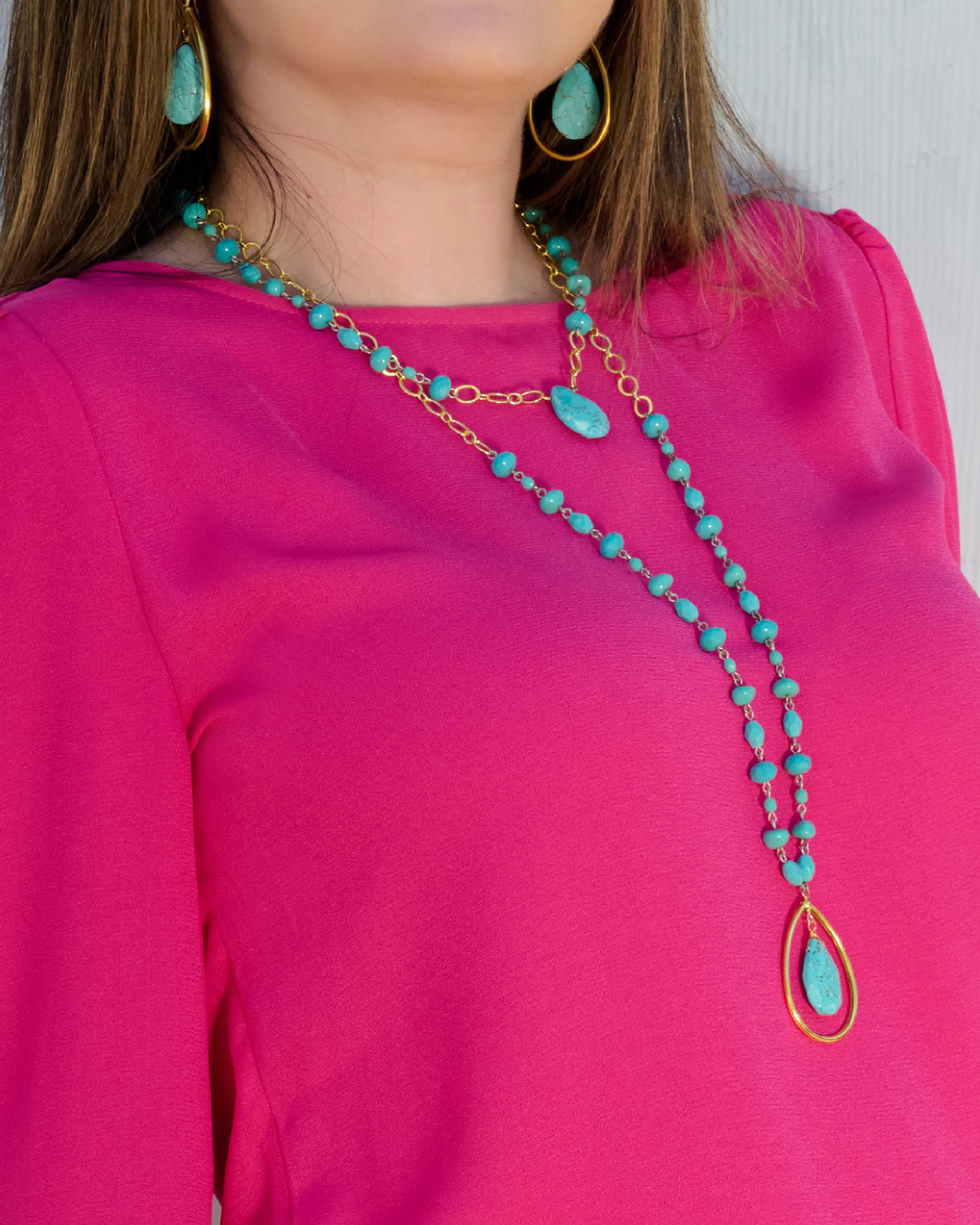 Canoncito Long Turquoise Crystal Linkage Necklace
