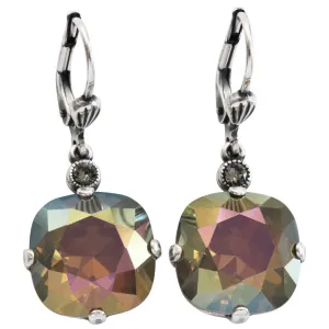 Catherine Popesco Sterling Silver Plated Crystal Round Earrings, 6556 Sand Opal