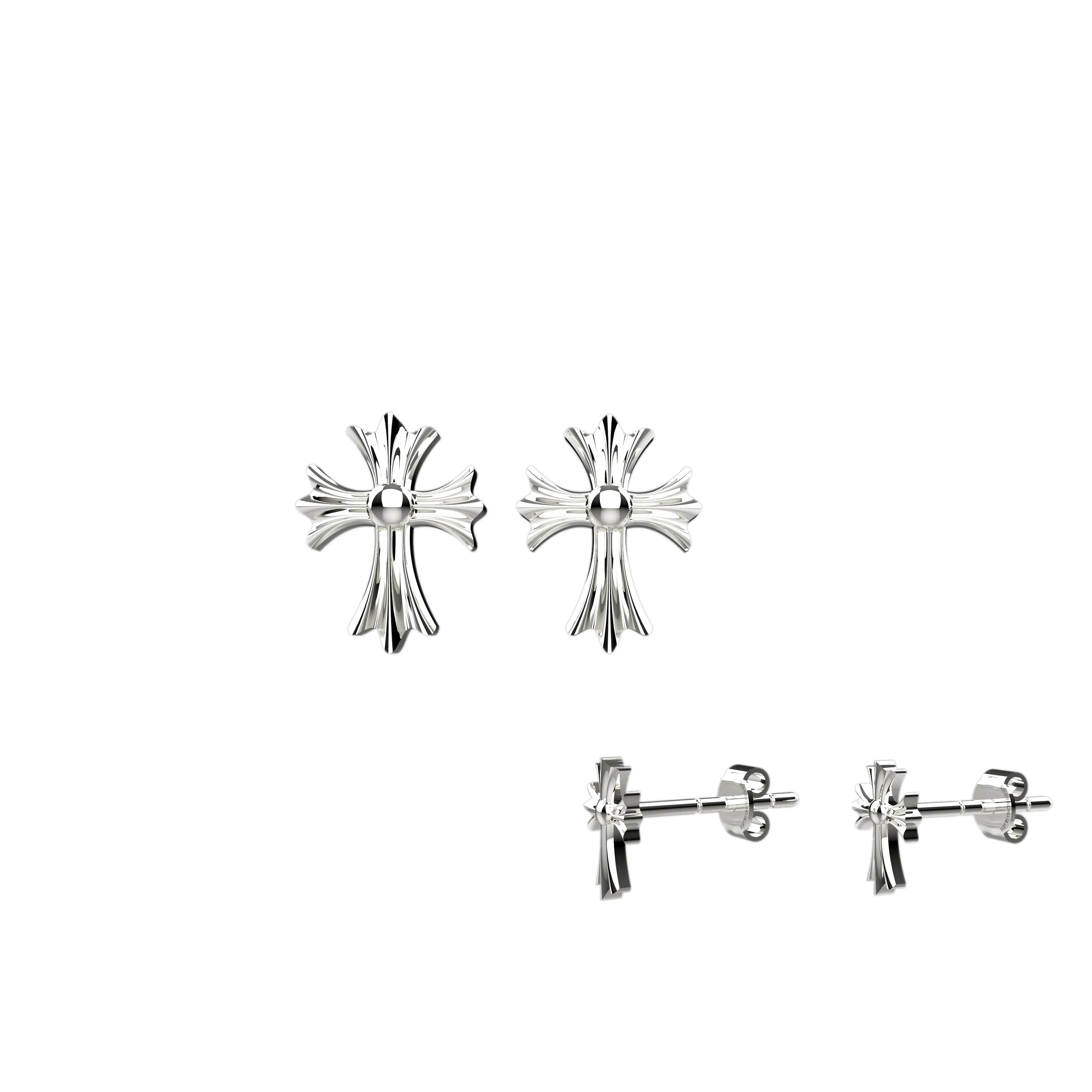 Charm Ear Studs with Chrome Heart Design