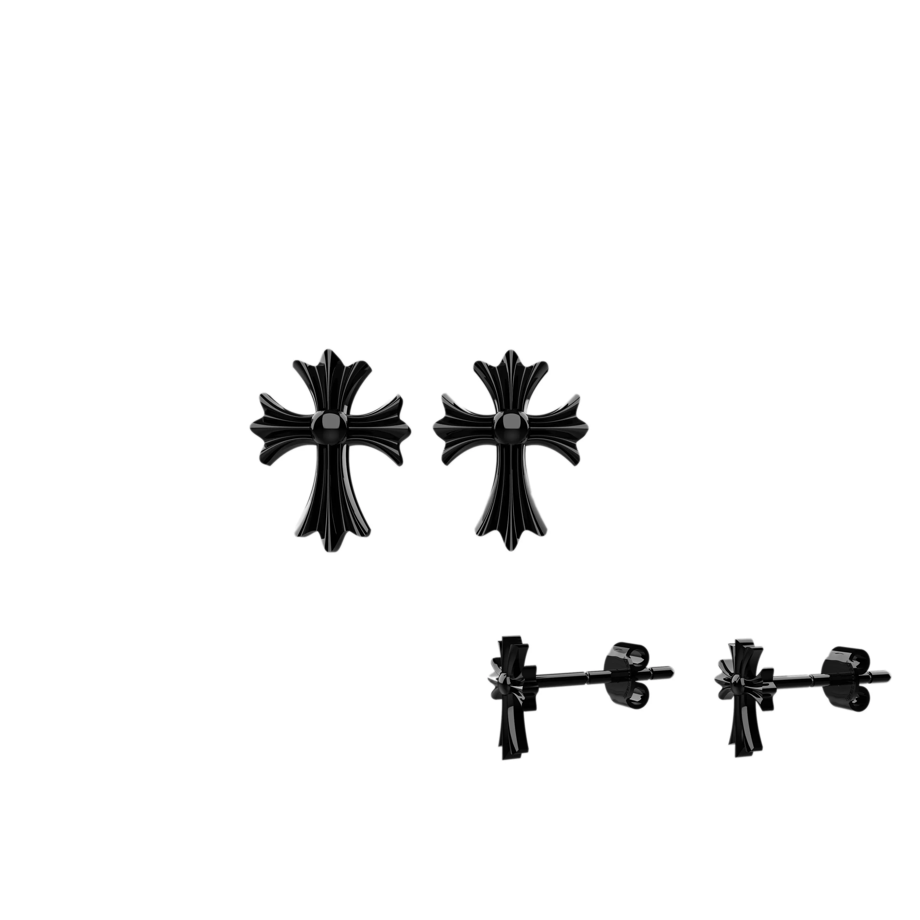 Charm Ear Studs with Chrome Heart Design