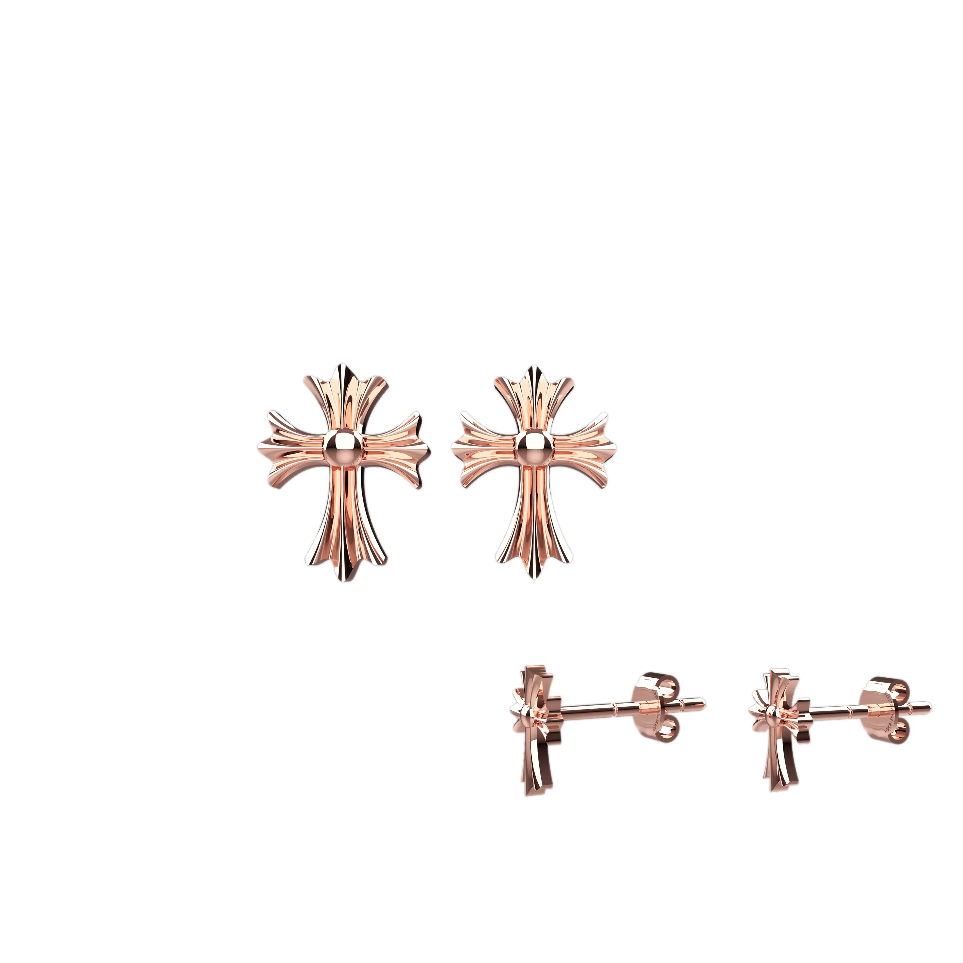 Charm Ear Studs with Chrome Heart Design
