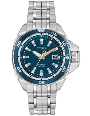 Citizen Signature Grand Touring Mens Automatic Watch - Stainless Steel Case with Blue Dial and Bezel