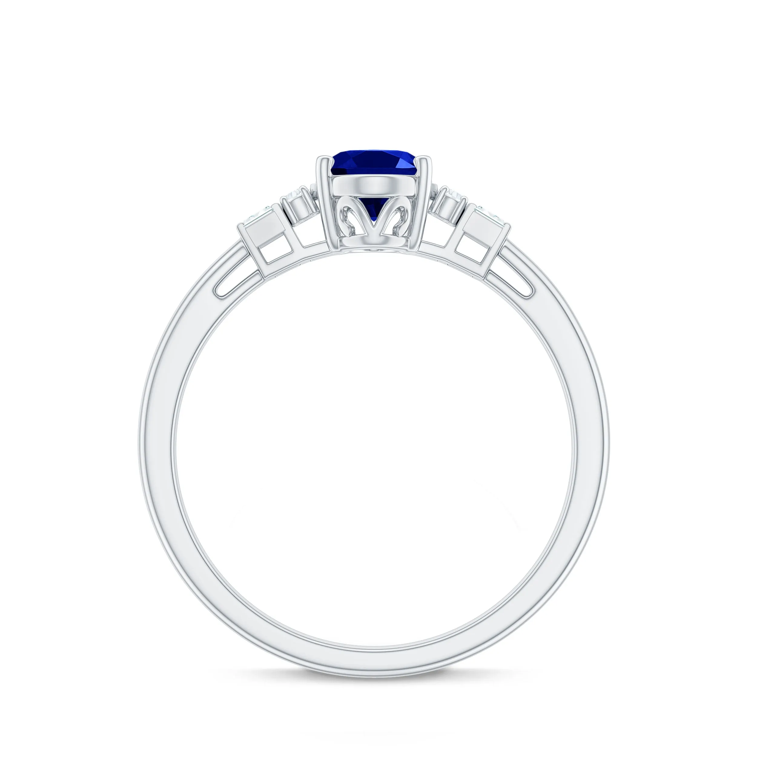 Classic Oval Lab Grown Blue Sapphire Engagement Ring with Diamond
