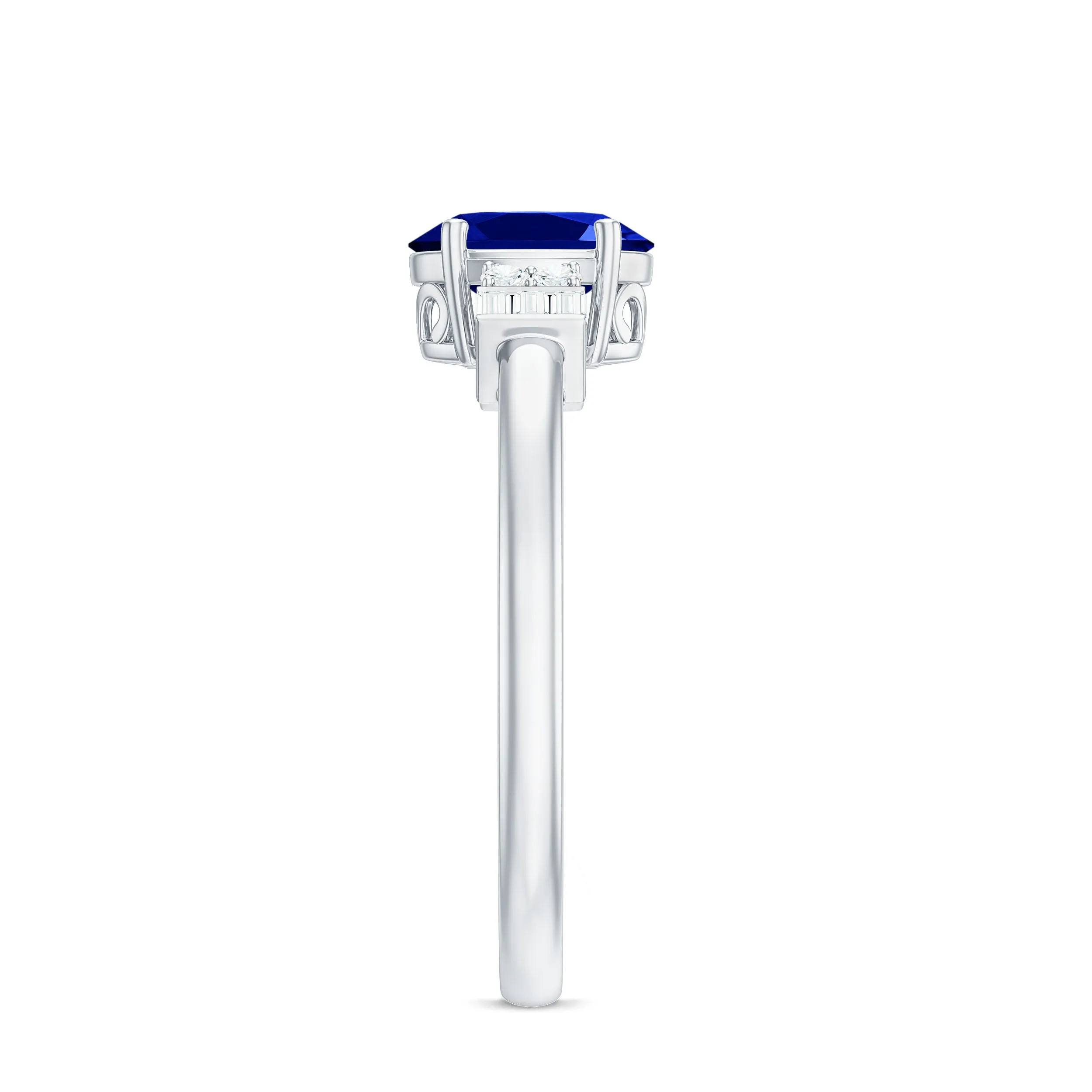 Classic Oval Lab Grown Blue Sapphire Engagement Ring with Diamond
