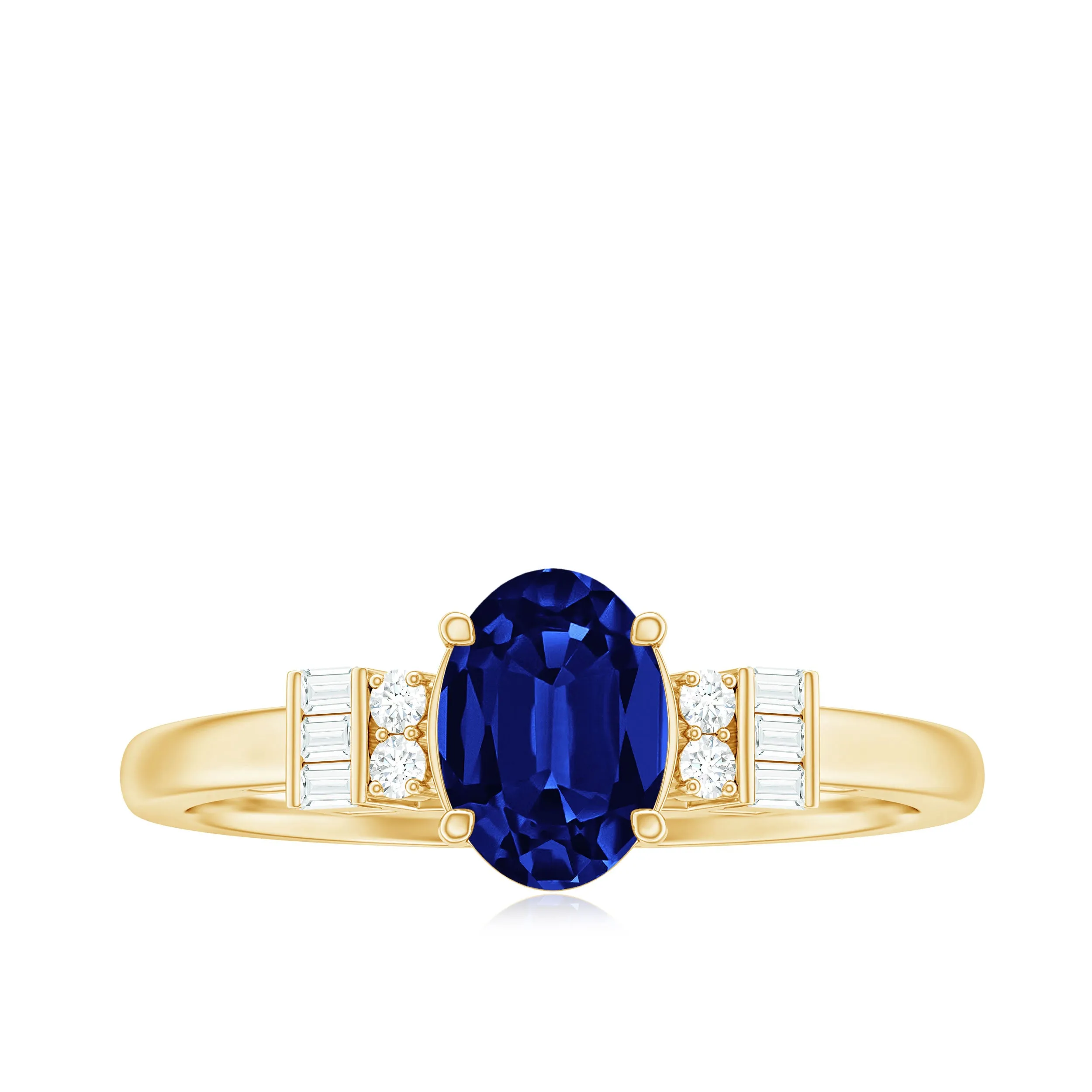 Classic Oval Lab Grown Blue Sapphire Engagement Ring with Diamond