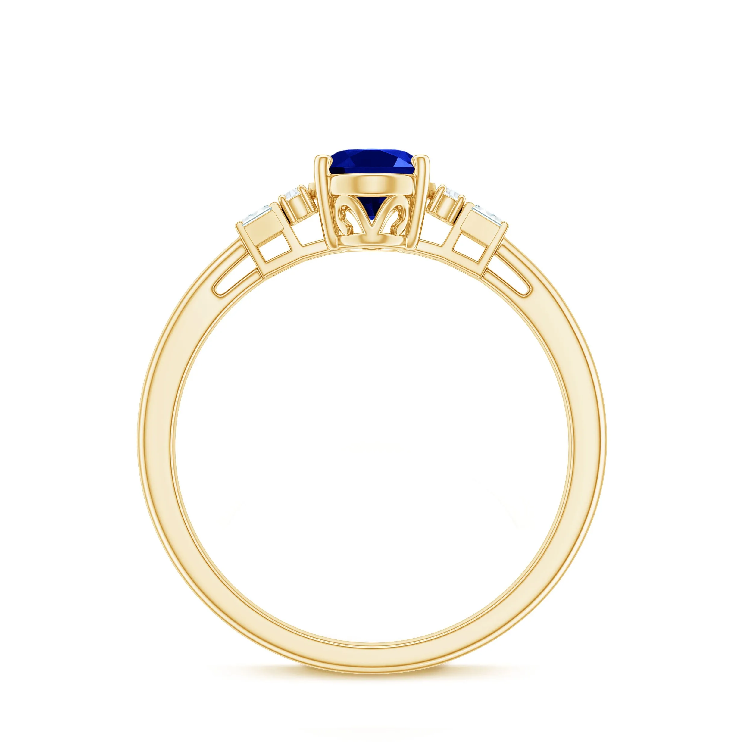 Classic Oval Lab Grown Blue Sapphire Engagement Ring with Diamond