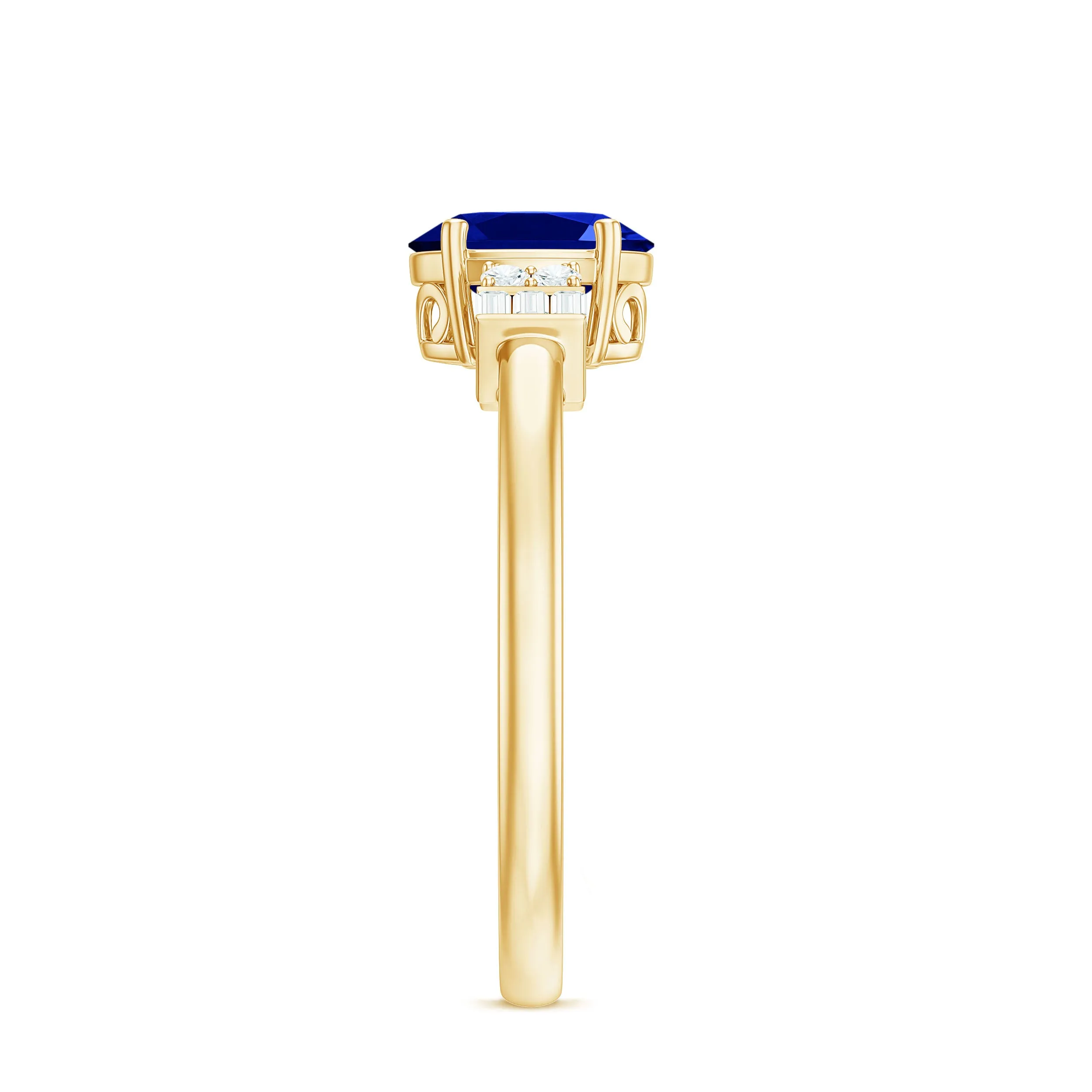 Classic Oval Lab Grown Blue Sapphire Engagement Ring with Diamond