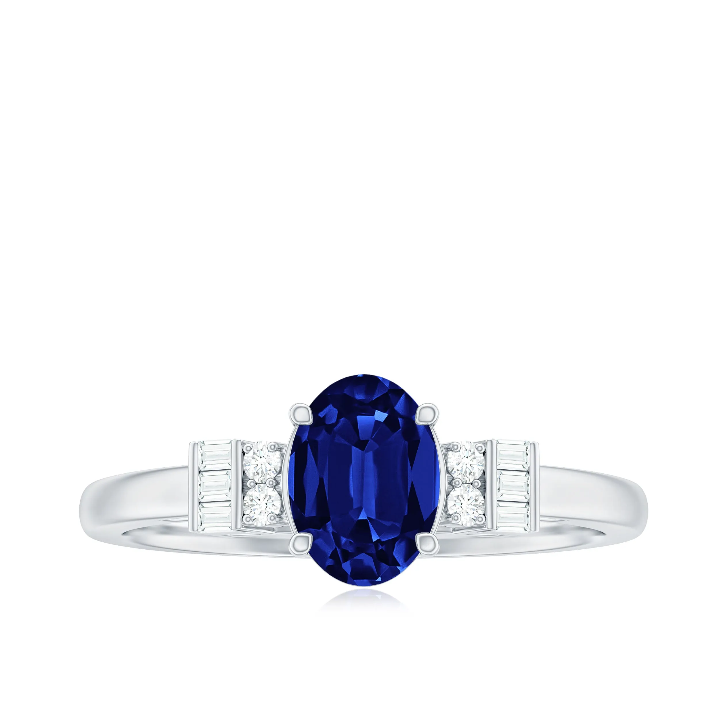 Classic Oval Lab Grown Blue Sapphire Engagement Ring with Diamond