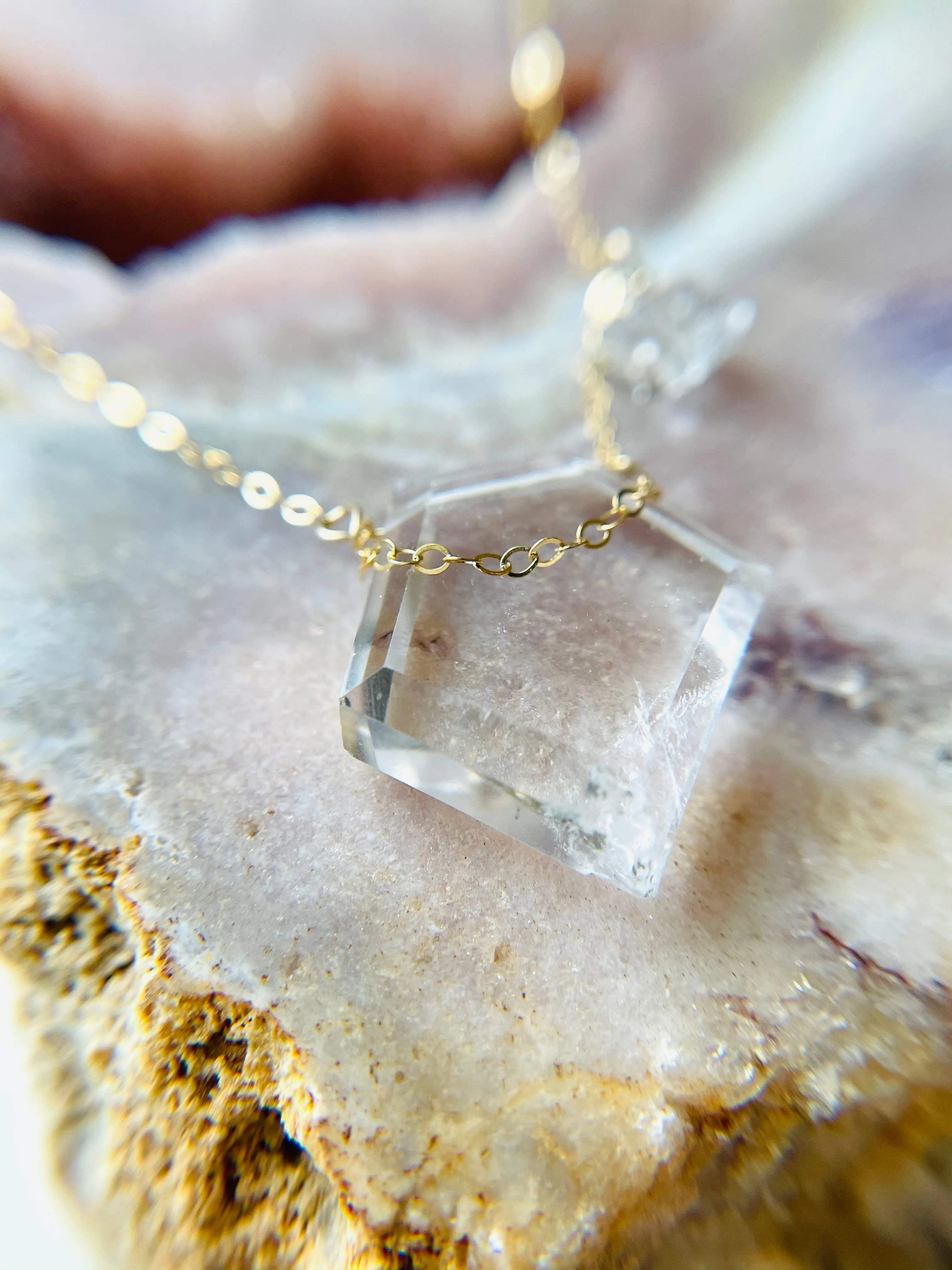 Clear Quartz with Herkimer Shield Necklace - 14kt gold filled or sterling Silver - healing crystal jewelry