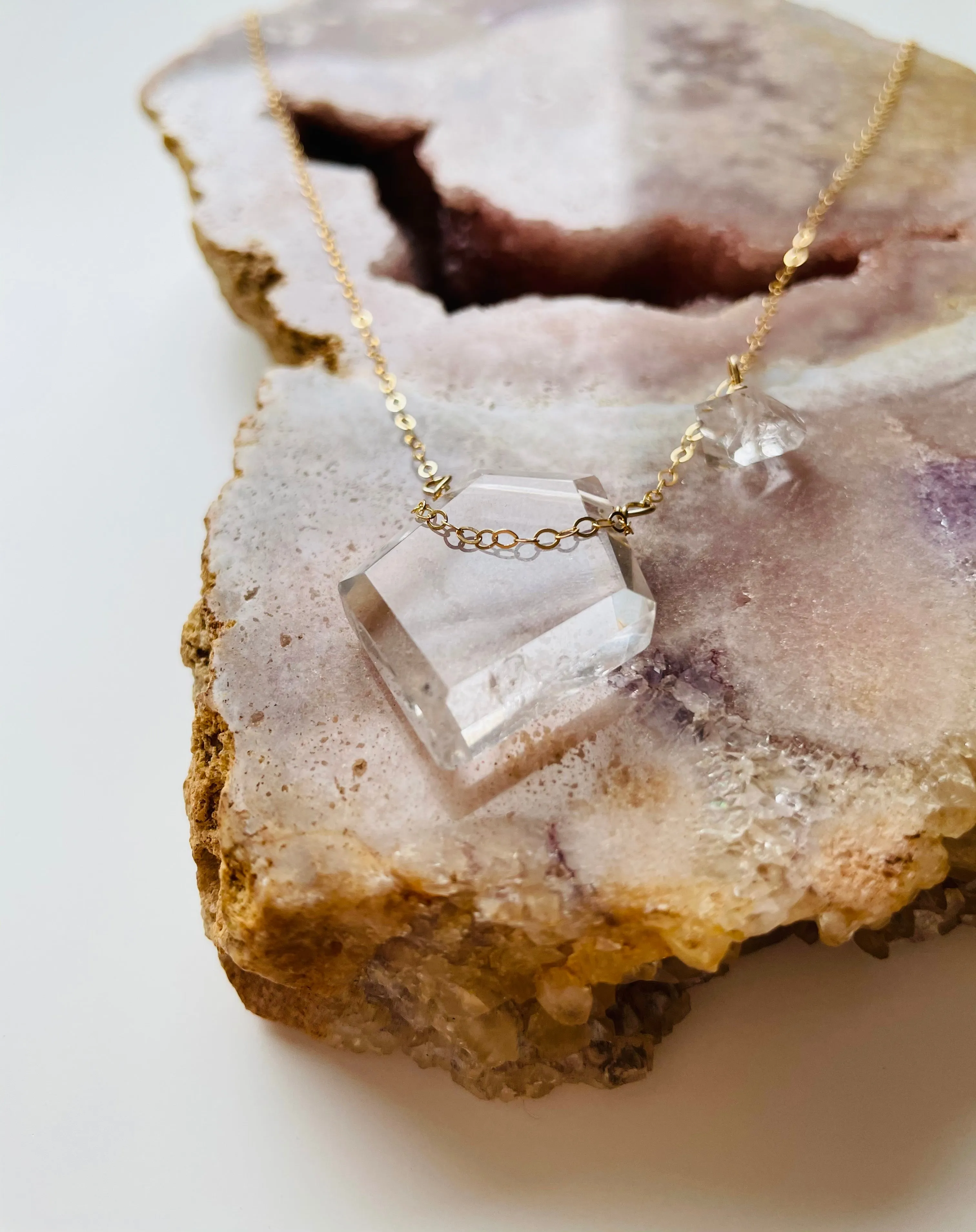 Clear Quartz with Herkimer Shield Necklace - 14kt gold filled or sterling Silver - healing crystal jewelry