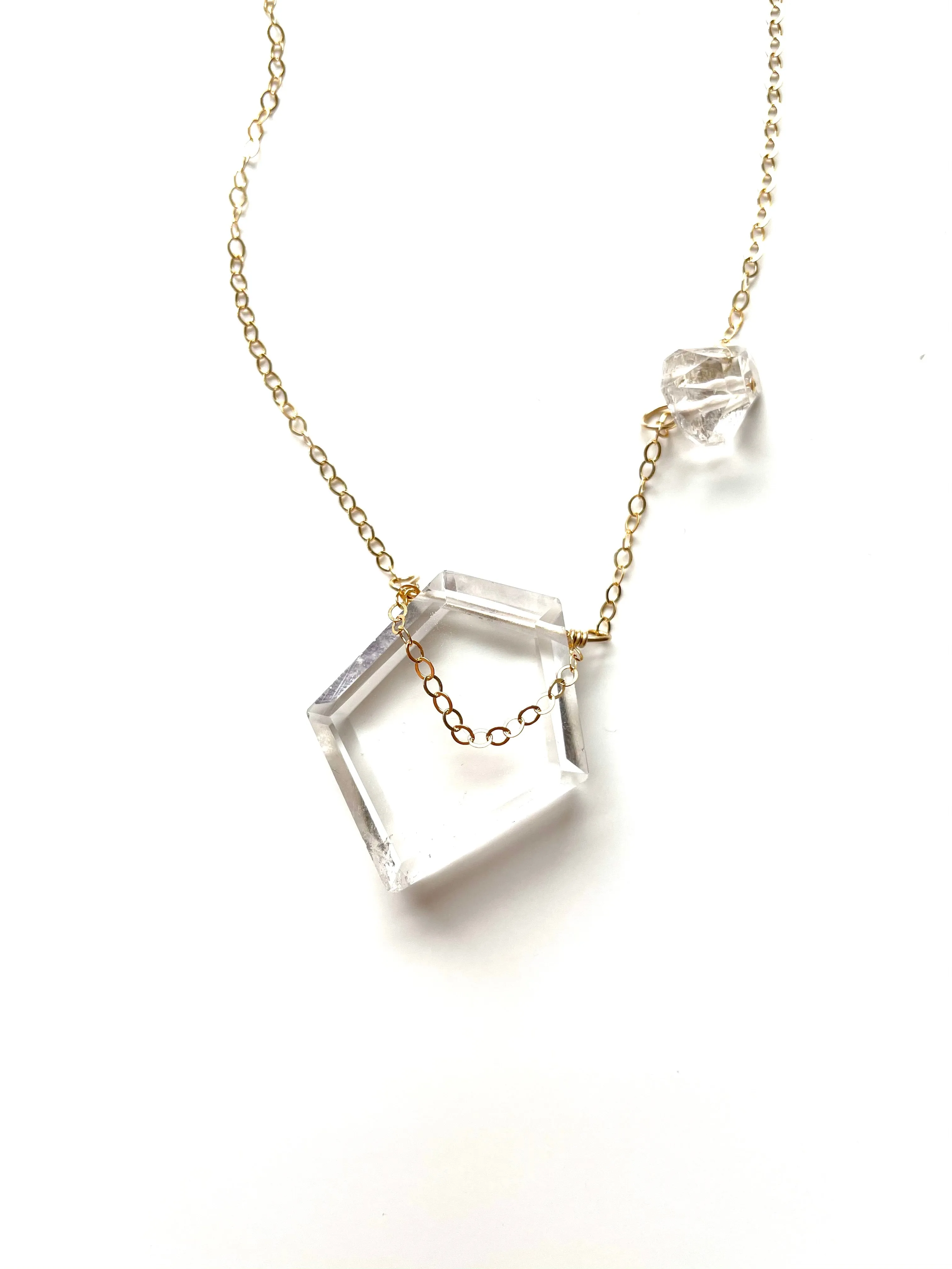Clear Quartz with Herkimer Shield Necklace - 14kt gold filled or sterling Silver - healing crystal jewelry