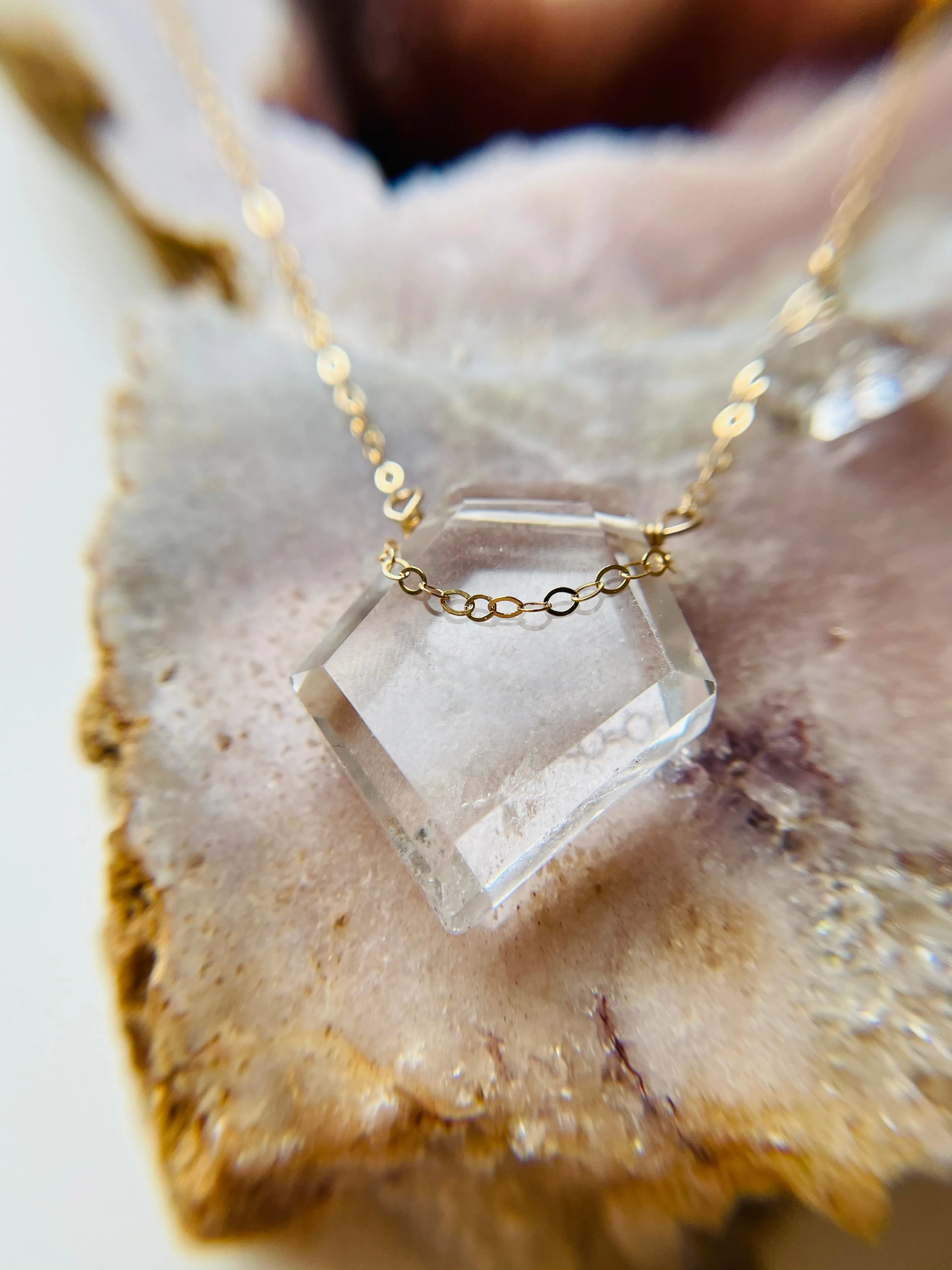 Clear Quartz with Herkimer Shield Necklace - 14kt gold filled or sterling Silver - healing crystal jewelry