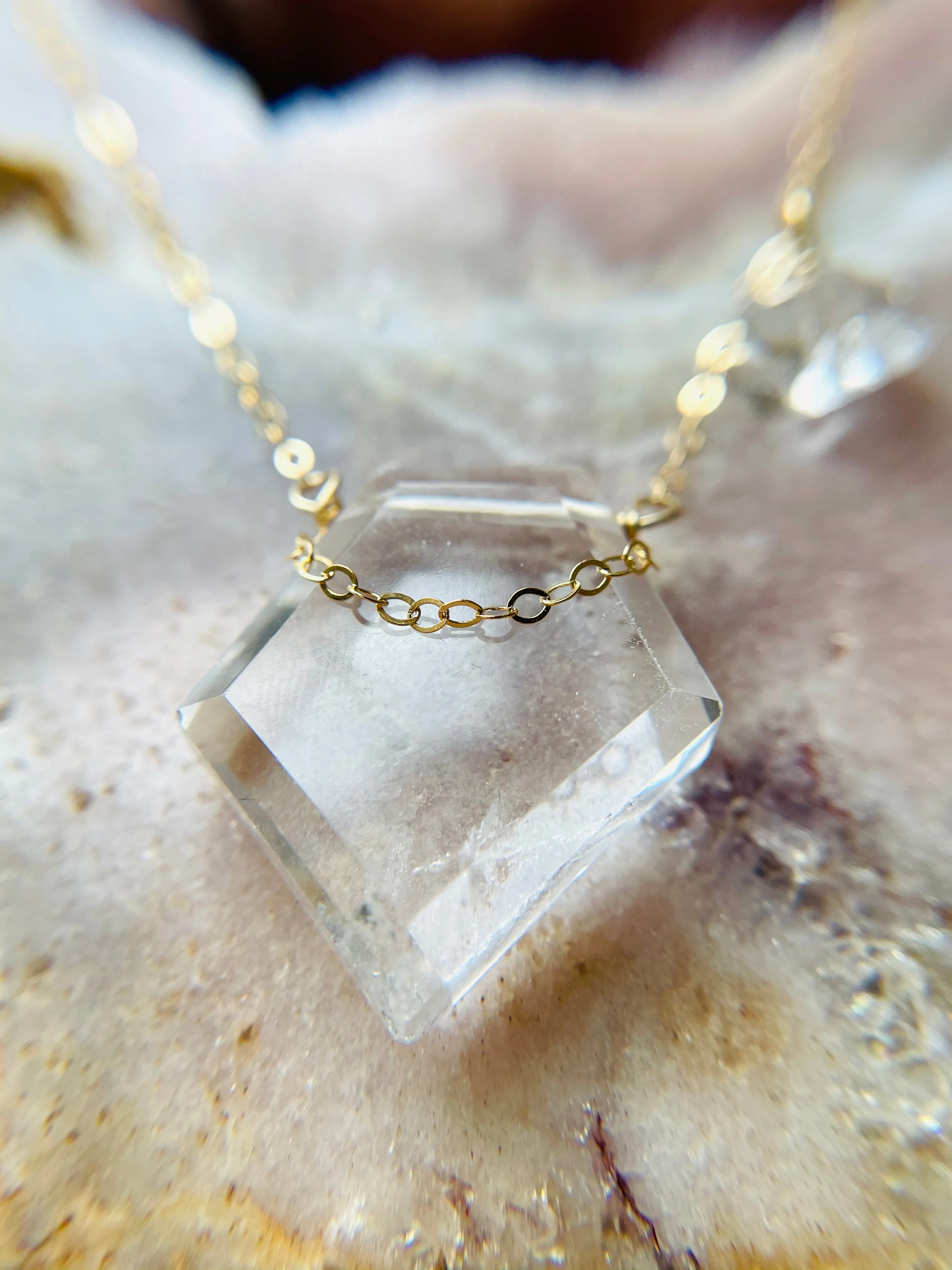 Clear Quartz with Herkimer Shield Necklace - 14kt gold filled or sterling Silver - healing crystal jewelry