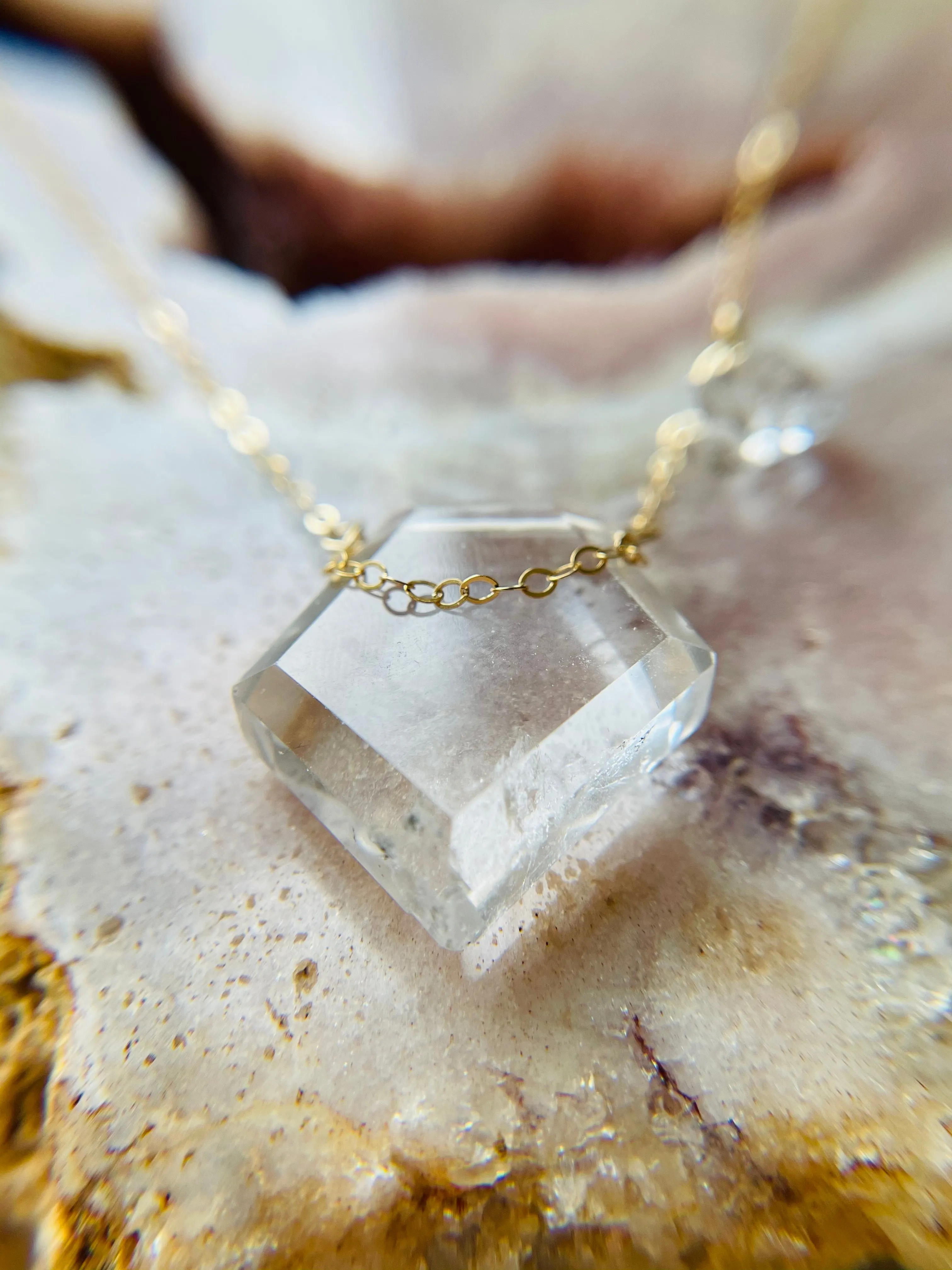 Clear Quartz with Herkimer Shield Necklace - 14kt gold filled or sterling Silver - healing crystal jewelry