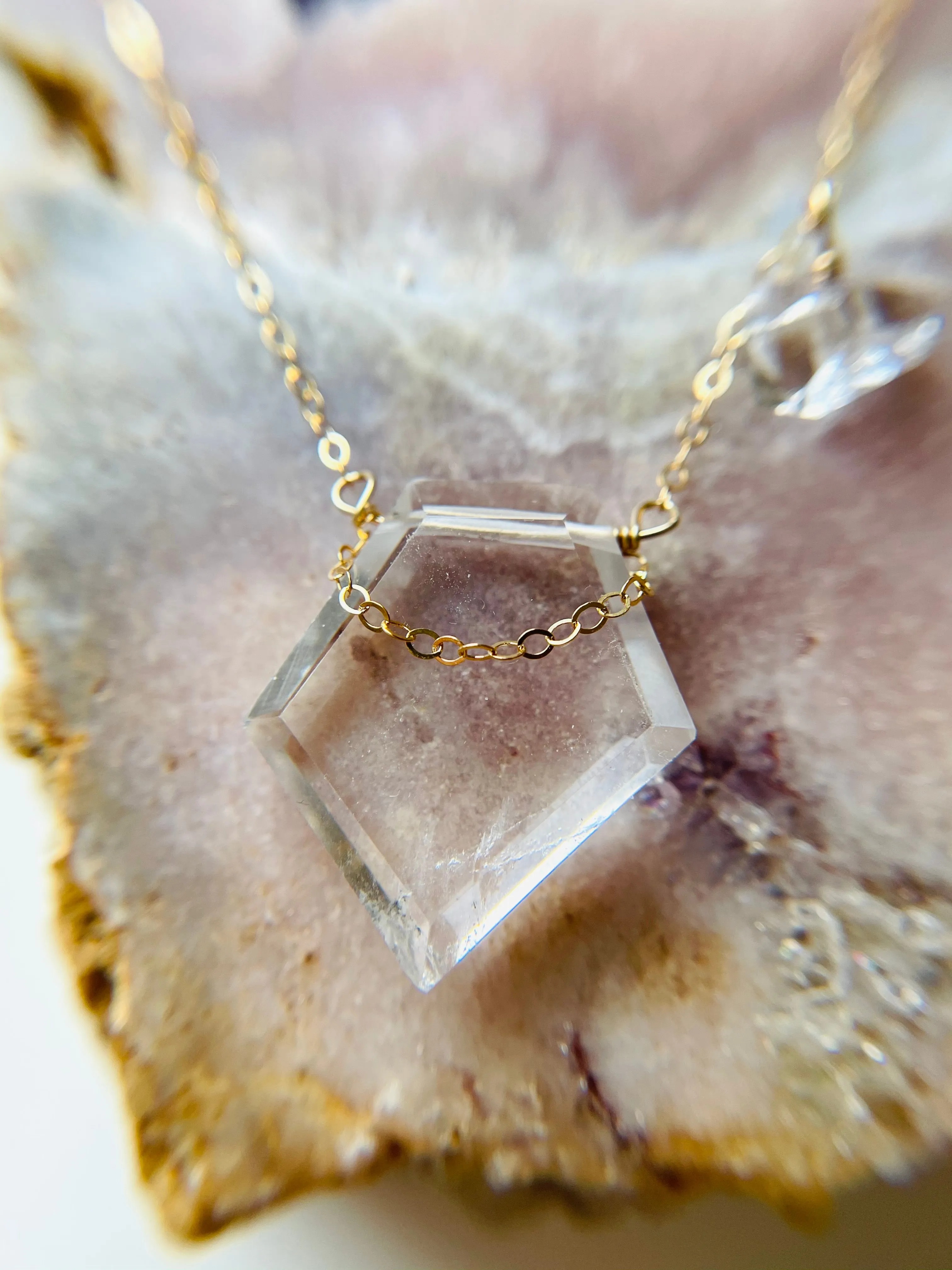 Clear Quartz with Herkimer Shield Necklace - 14kt gold filled or sterling Silver - healing crystal jewelry