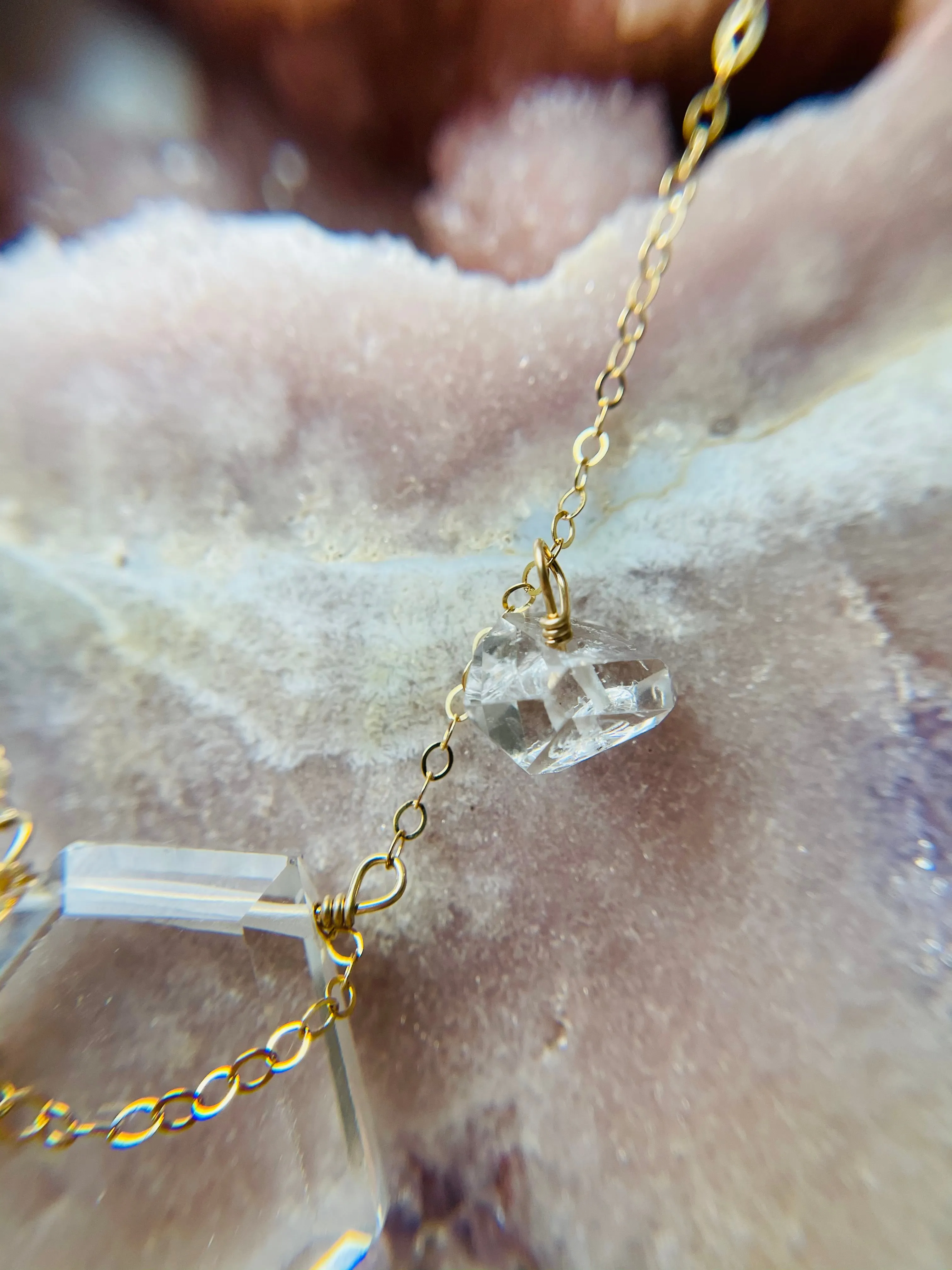 Clear Quartz with Herkimer Shield Necklace - 14kt gold filled or sterling Silver - healing crystal jewelry