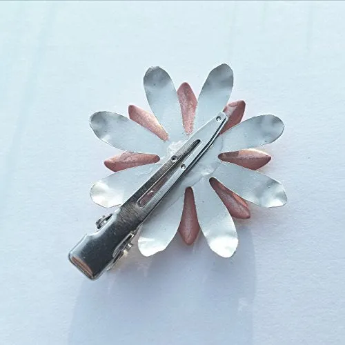 Coral and Ivory Brass Flower Hair Clip